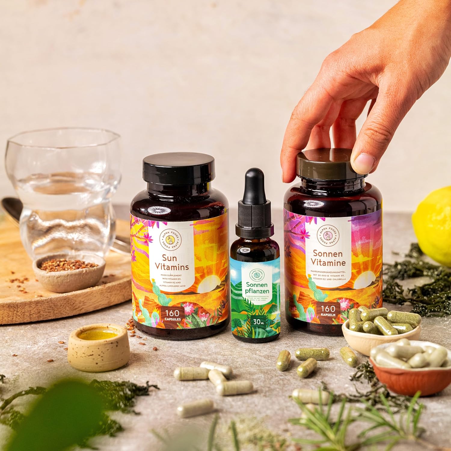 Thumbnail 1 de Alpha Foods Vitamin D3 + K2 hochdosiert (4.000 IE) mit vitaMK-7 & pflanzlichem Omega-3 – 160 Kapseln