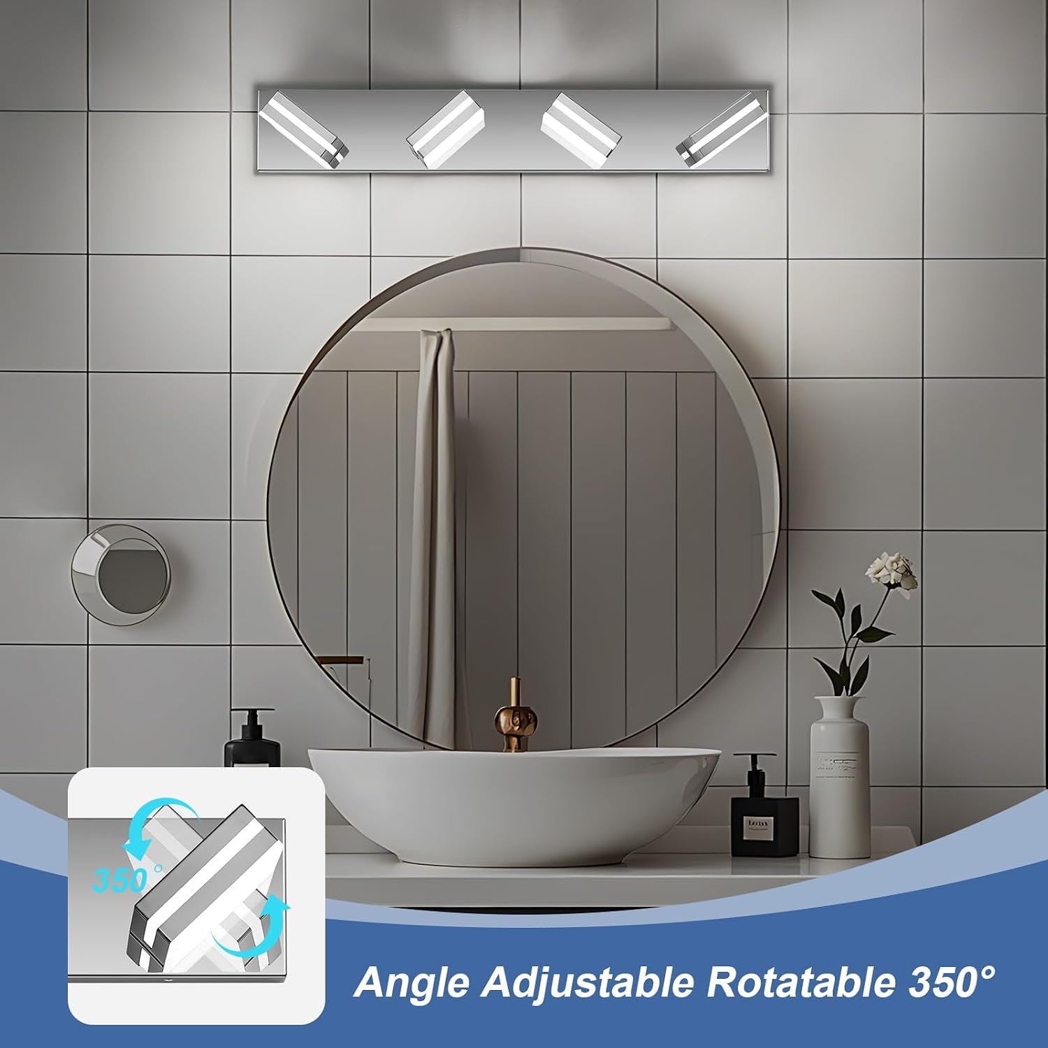 Detalle de JZEKVN 20260526001 4-Light LED Vanity Fixture, 6000K, 350° Rotatable Heads