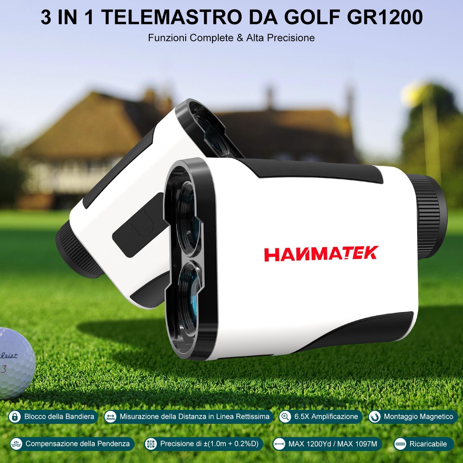 Thumbnail 1 de HANMATEK Telemetro Laser da Golf GR1200 1097m/1200Y, 6.5x, 1.0m ±, con compensazione pendenza e magneti