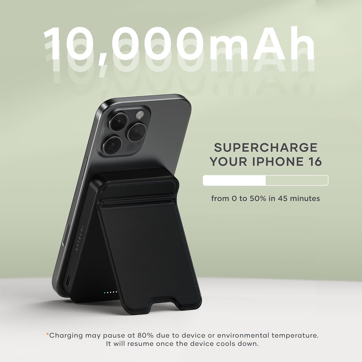 Detalle de SATECHI OntheGo™ Batterie Externe MagSafe 10000 mAh Qi2 avec support pliable (15 W) — Noir