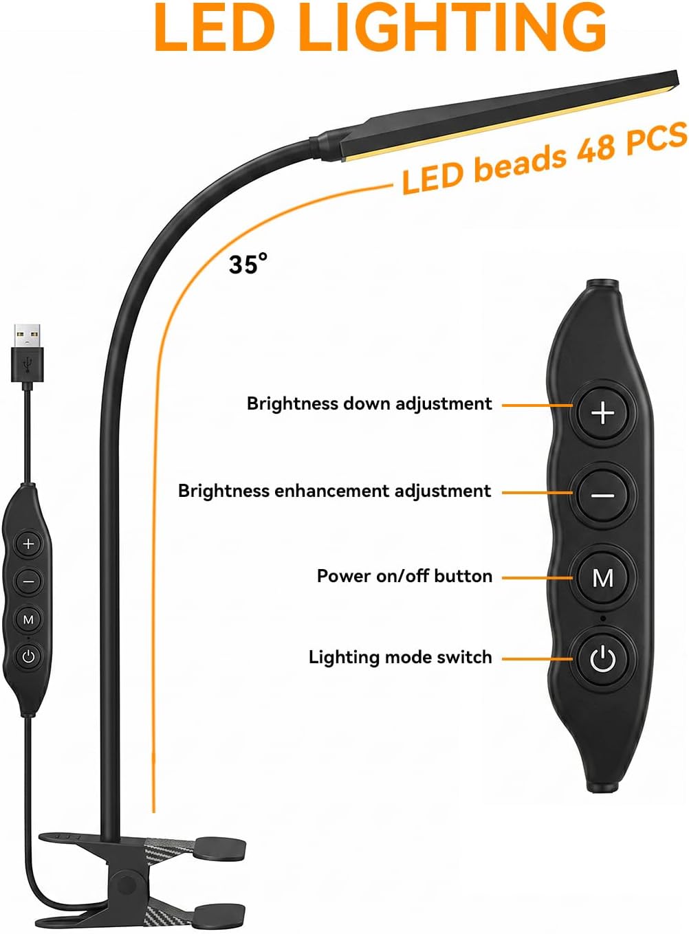 Detalle de MONGERY Clamp Desk Lamp with 48 LEDs