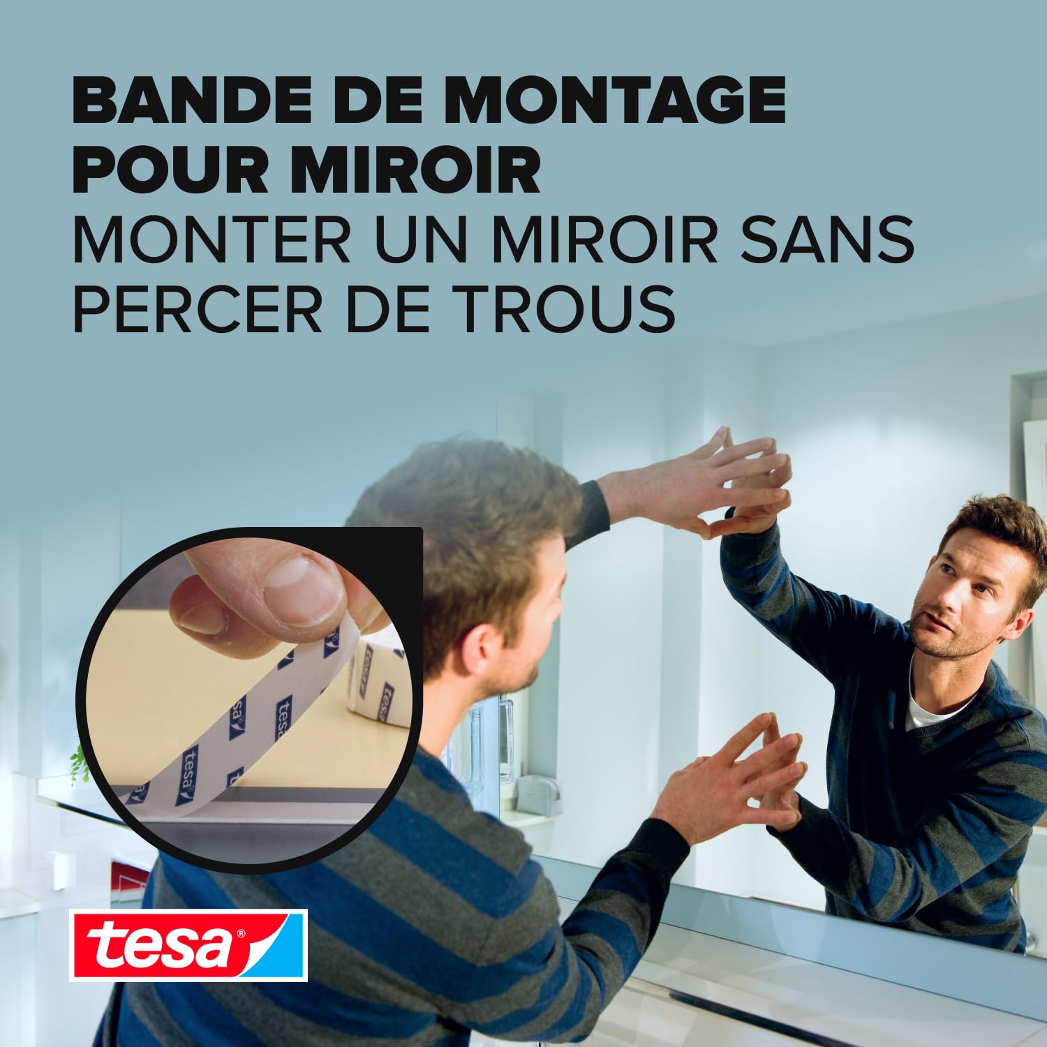 Detalle 2 de tesa Double-Face Montage Miroirs – Ruban adhésif pour fixation sans vis en pièces humides (5 m x 1,9 cm)