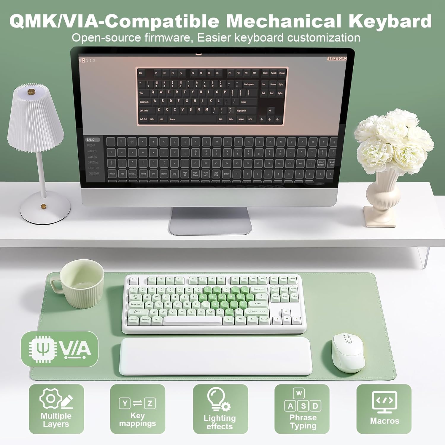 Detalle de YUNZII B87 Wireless Mechanical Keyboard: 87 Keys, Tri-Mode Connectivity, Hot-Swap, QMK/VIA