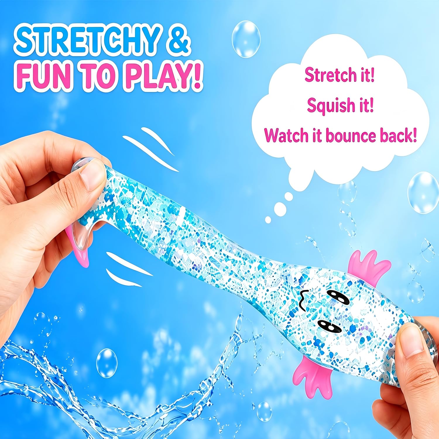 Thumbnail 2 de Axolotl Squishy Stress Relief Toy (2-Pack) – Glitter Gel Fidget Squeeze, Blue & Pink