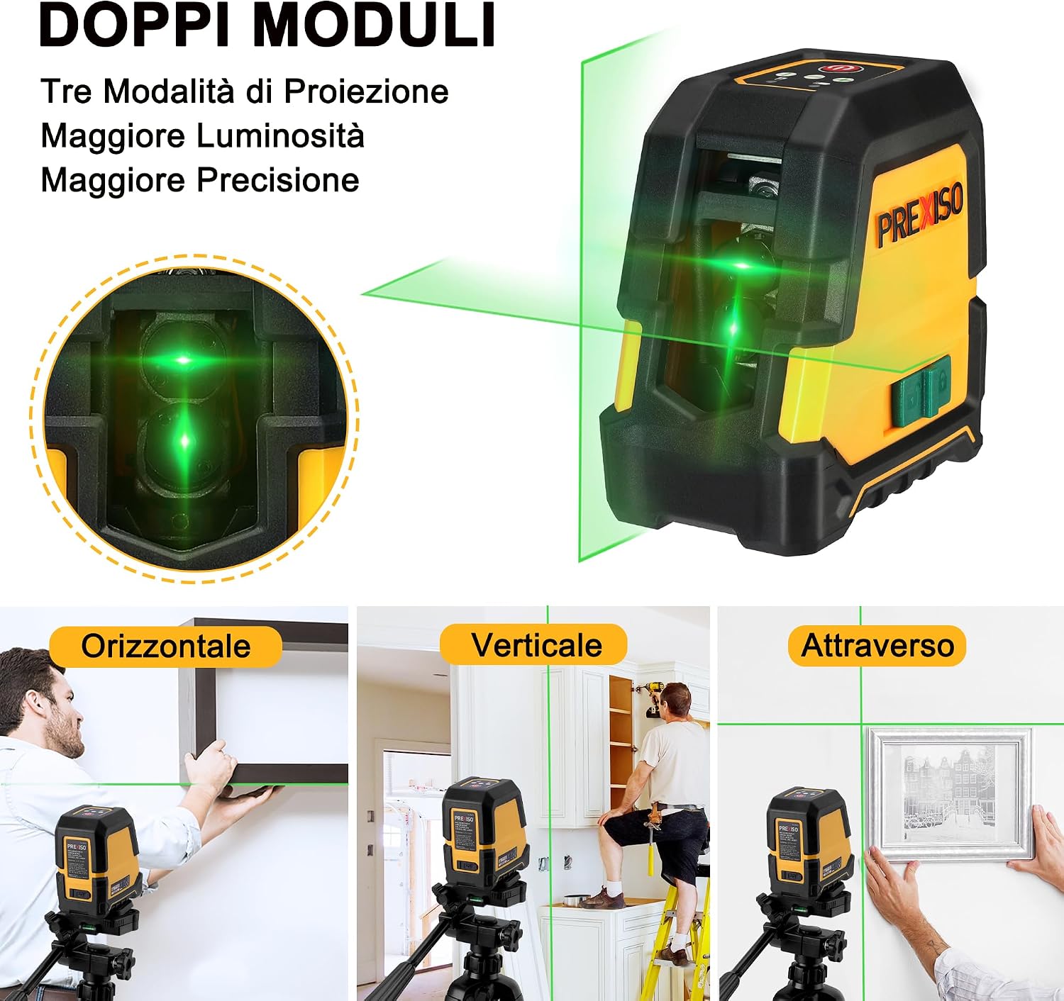 Thumbnail 1 de PREXISO Laser a Linee: Livella Laser Autolivellante con Tre Modalità e Supporto Magnetico