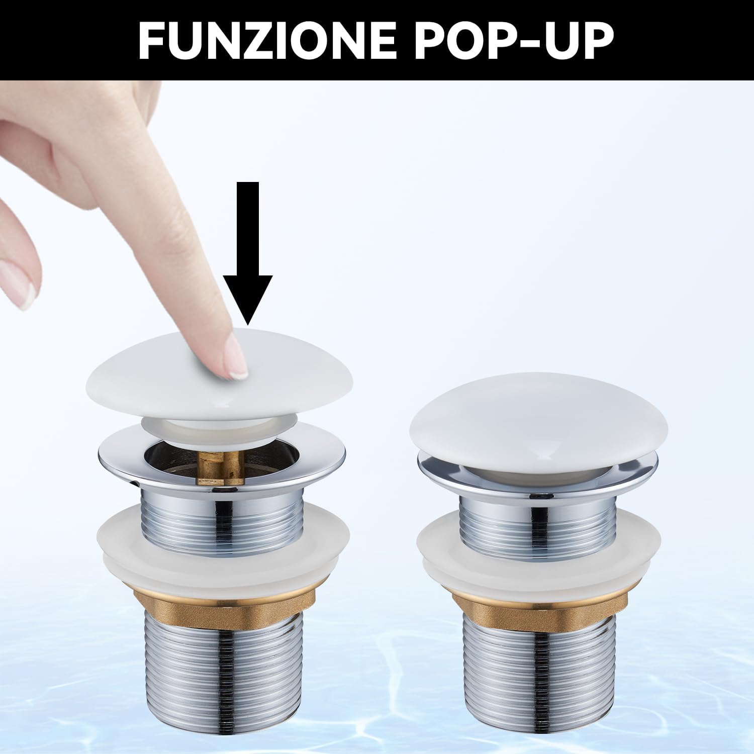 Thumbnail 2 de Ulytid Piletta Lavabo Bagno Senza Troppopieno con Copertura in Ceramica Bianca – Click Clack universale G1 1/4