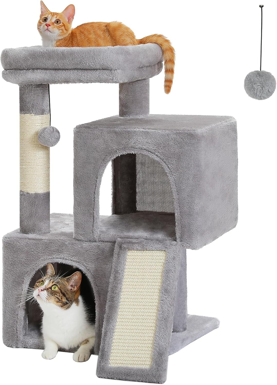 Thumbnail 6 de PETEPELA Cat Tree 77cm with Dual Condos – Indoor Cat Tower with Removable Perch, Ramp and Scratching Posts (Grey)