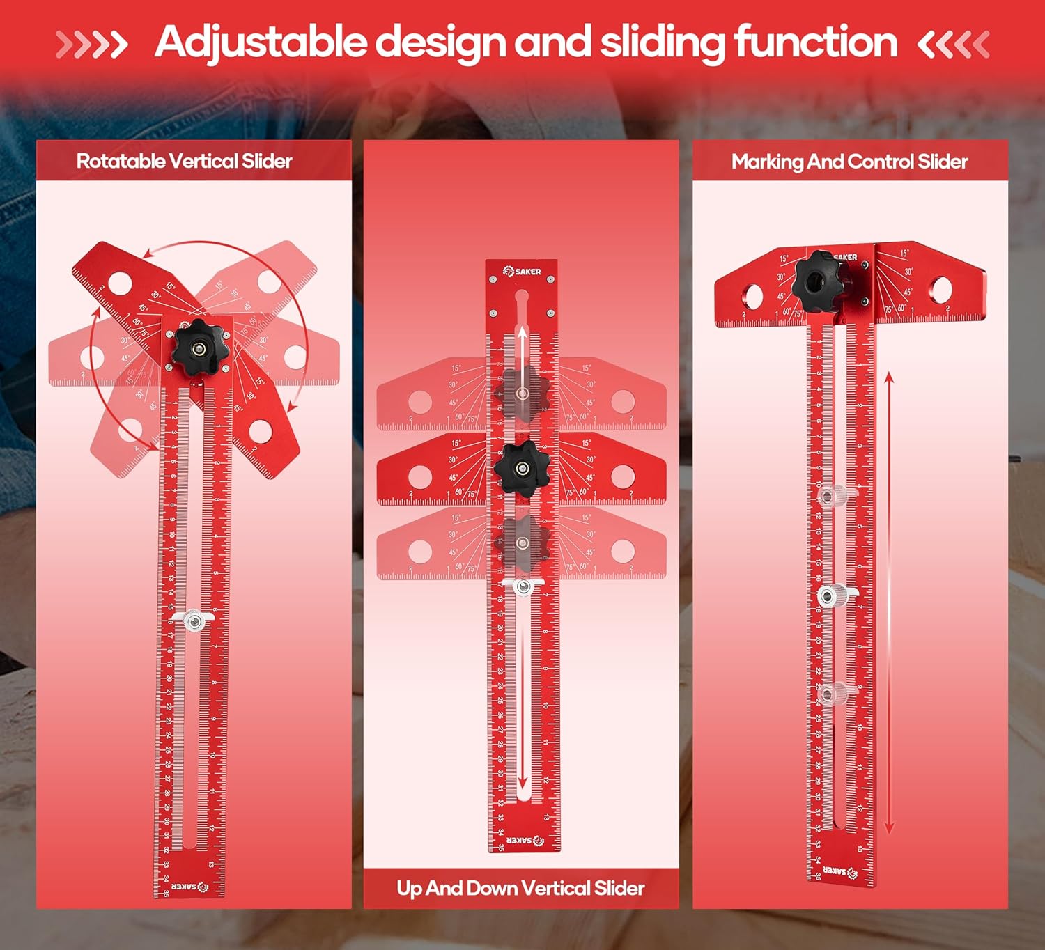 Thumbnail 5 de Saker aluminium alloy sliding T-square with precision angle adjustment scriber