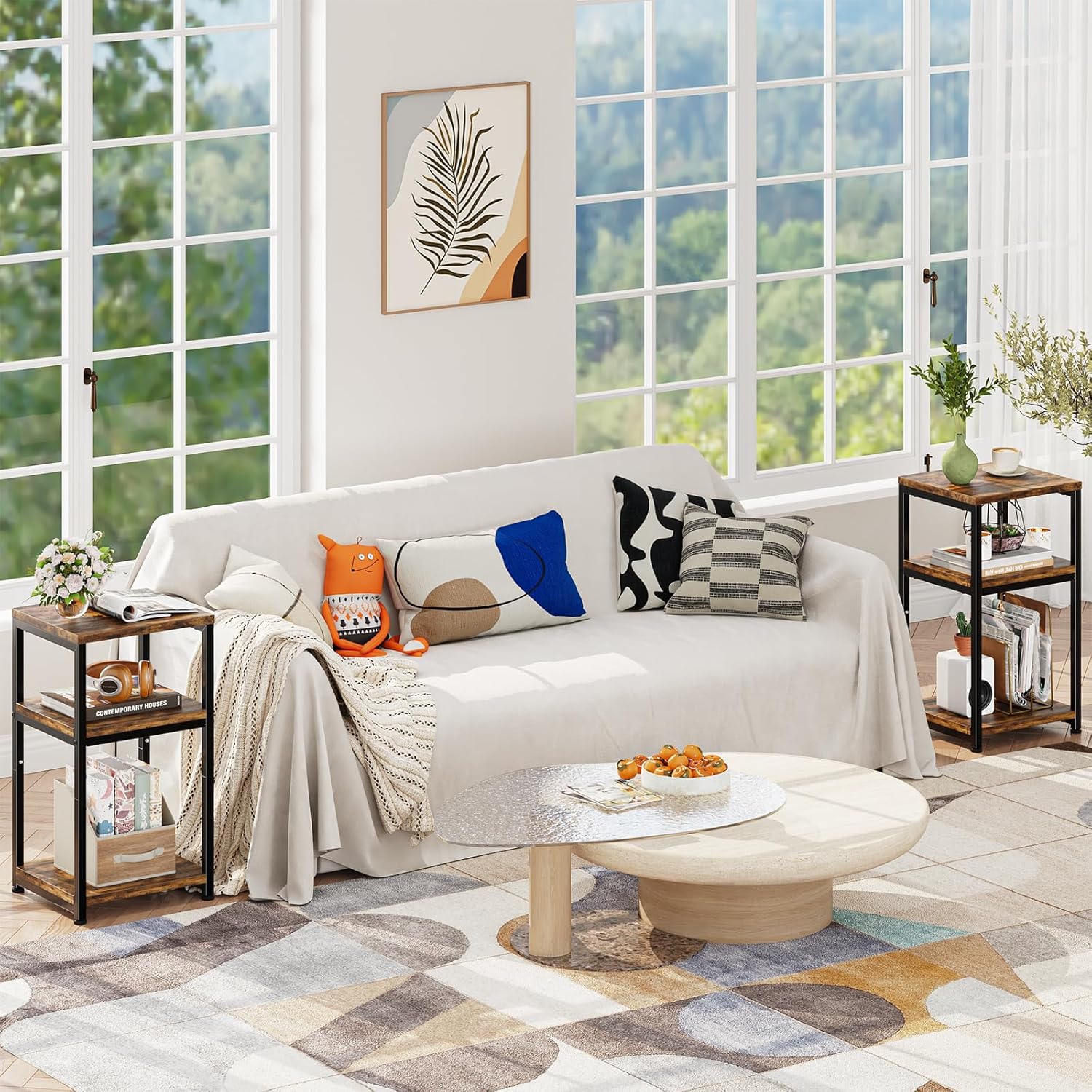 Thumbnail 1 de Simple Trending Side Table: Rustic Brown 3-Tier End Table for Small Spaces