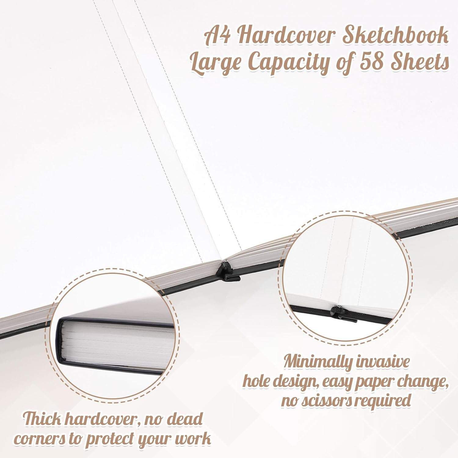 Thumbnail 3 de A4 Sketchbook 58 Sheets (116 pages) with 200GSM Thick Paper – Black Hardback Drawing Pad, 21 x 29.7 cm