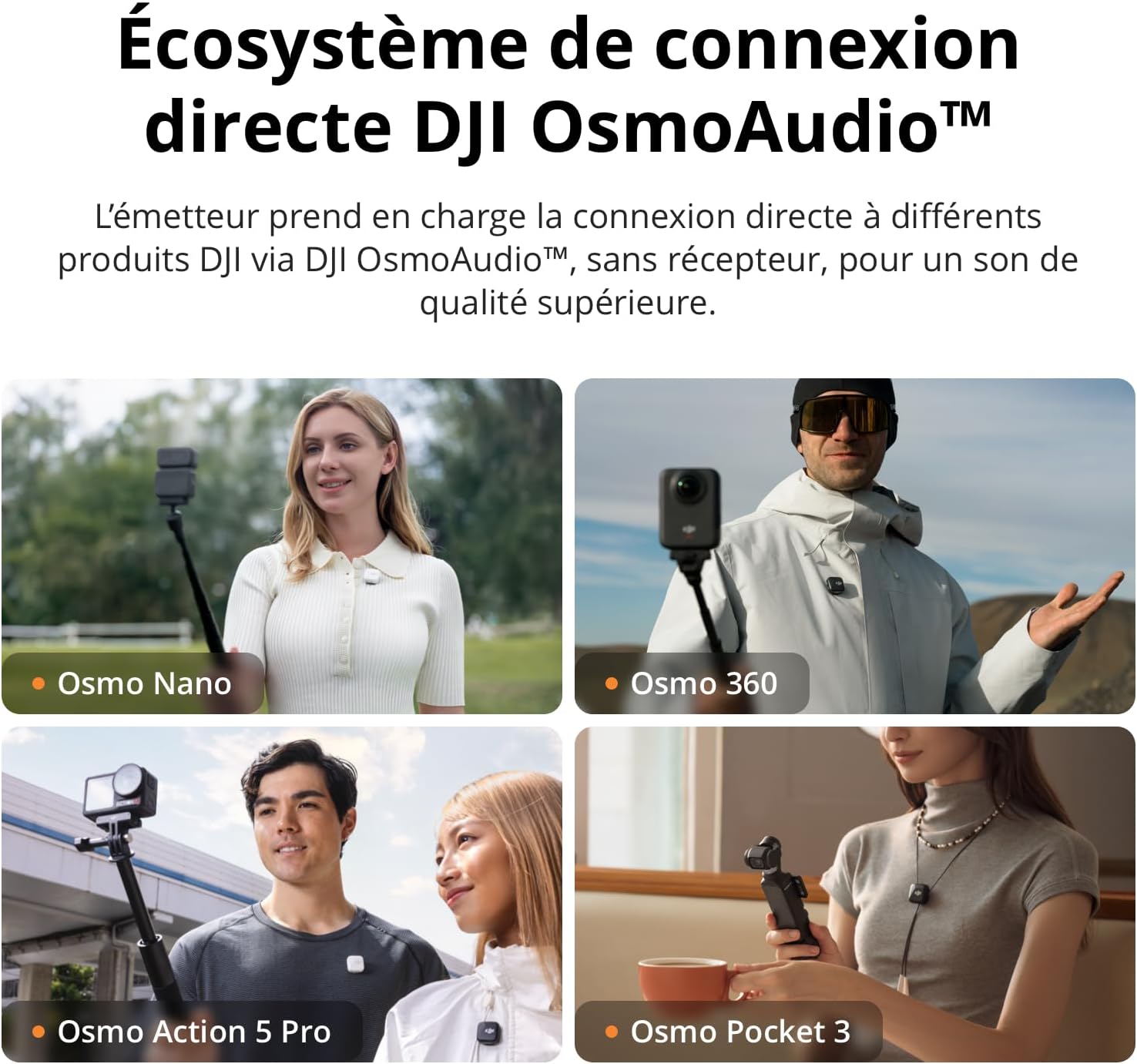 Detalle de Émetteur DJI Mic 2 (Blanc nacré) – Microphone sans fil avec réduction intelligente du bruit et enregistrement interne