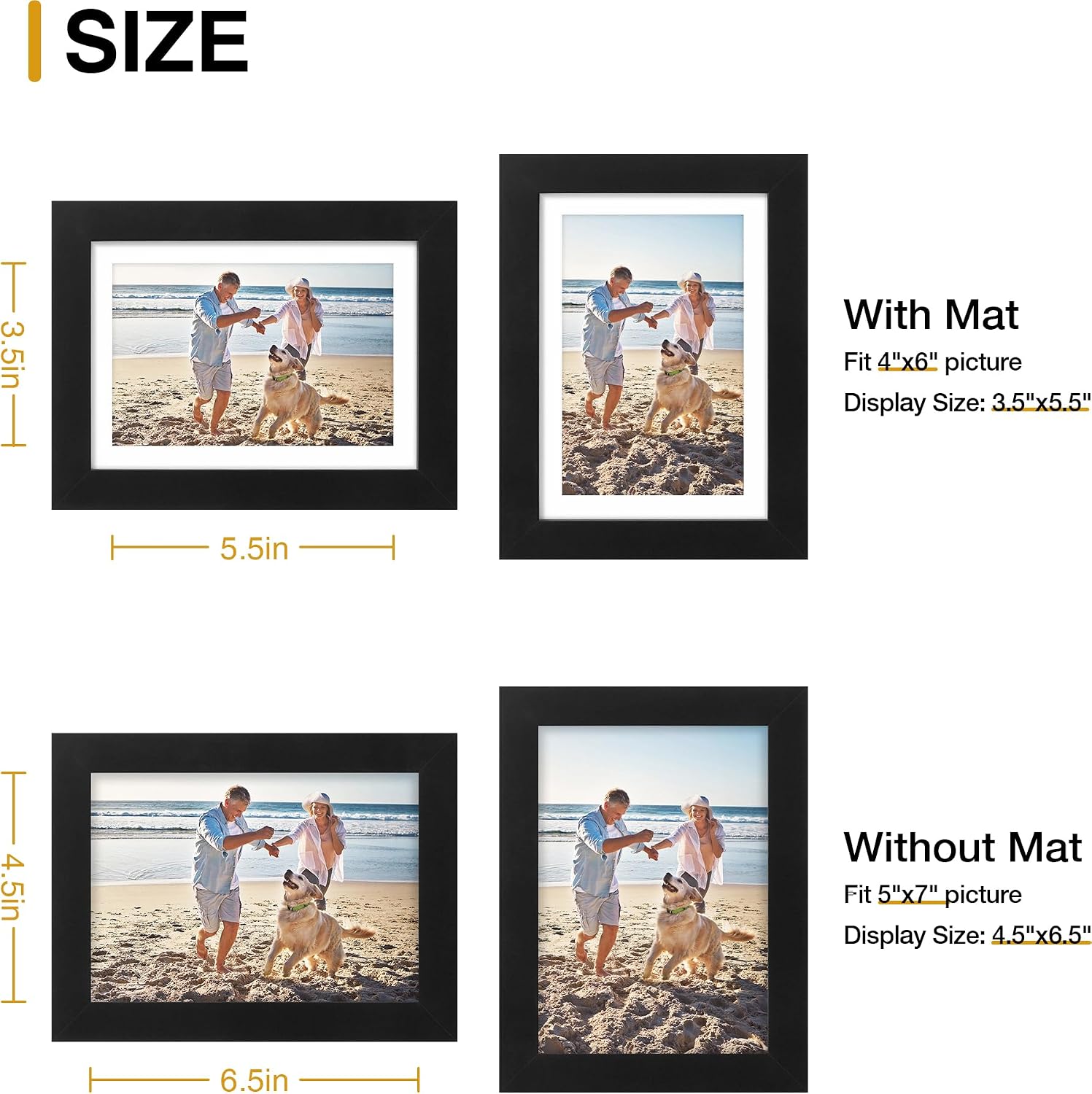 Thumbnail 3 de decorUhome 5x7 Picture Frame – Black, 1 Pack (4x6 with Mat or 5x7 without Mat)
