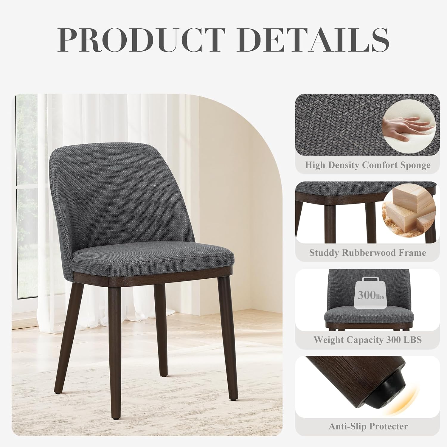 Detalle de COLAMY VC-3100-LGY-3B Upholstered Dining Chairs, Set of 6, Grey