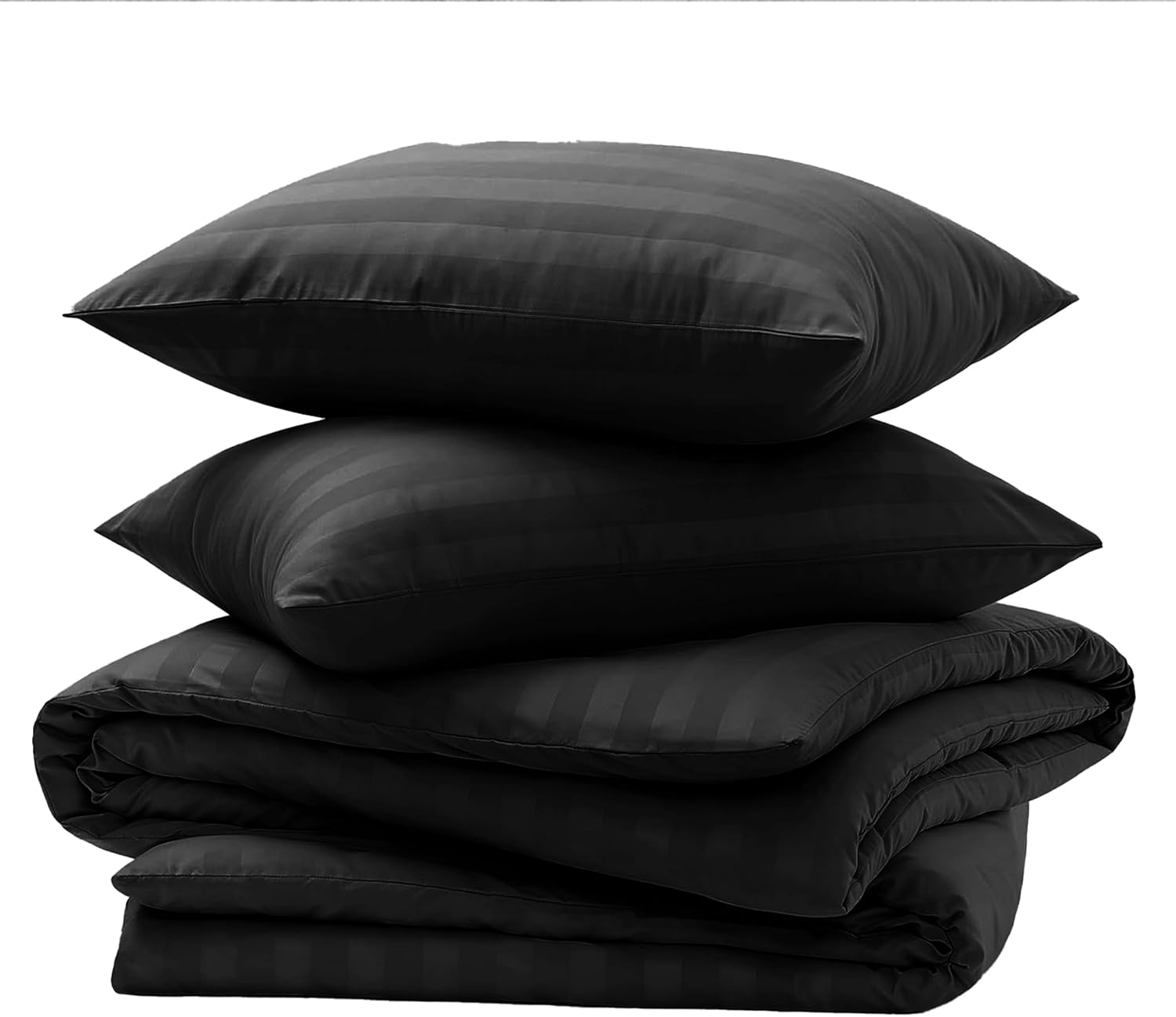 Thumbnail 4 de My home store Double Duvet Cover Set (4 pcs) Satin Stripe in Black with 30 cm deep fitted sheet