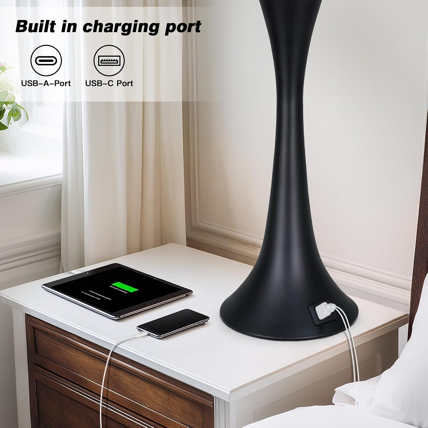 Detalle de Rinweey TD-RW-635 Table Lamp Set of 2, Touch-Dimmable with USB-C and USB-A