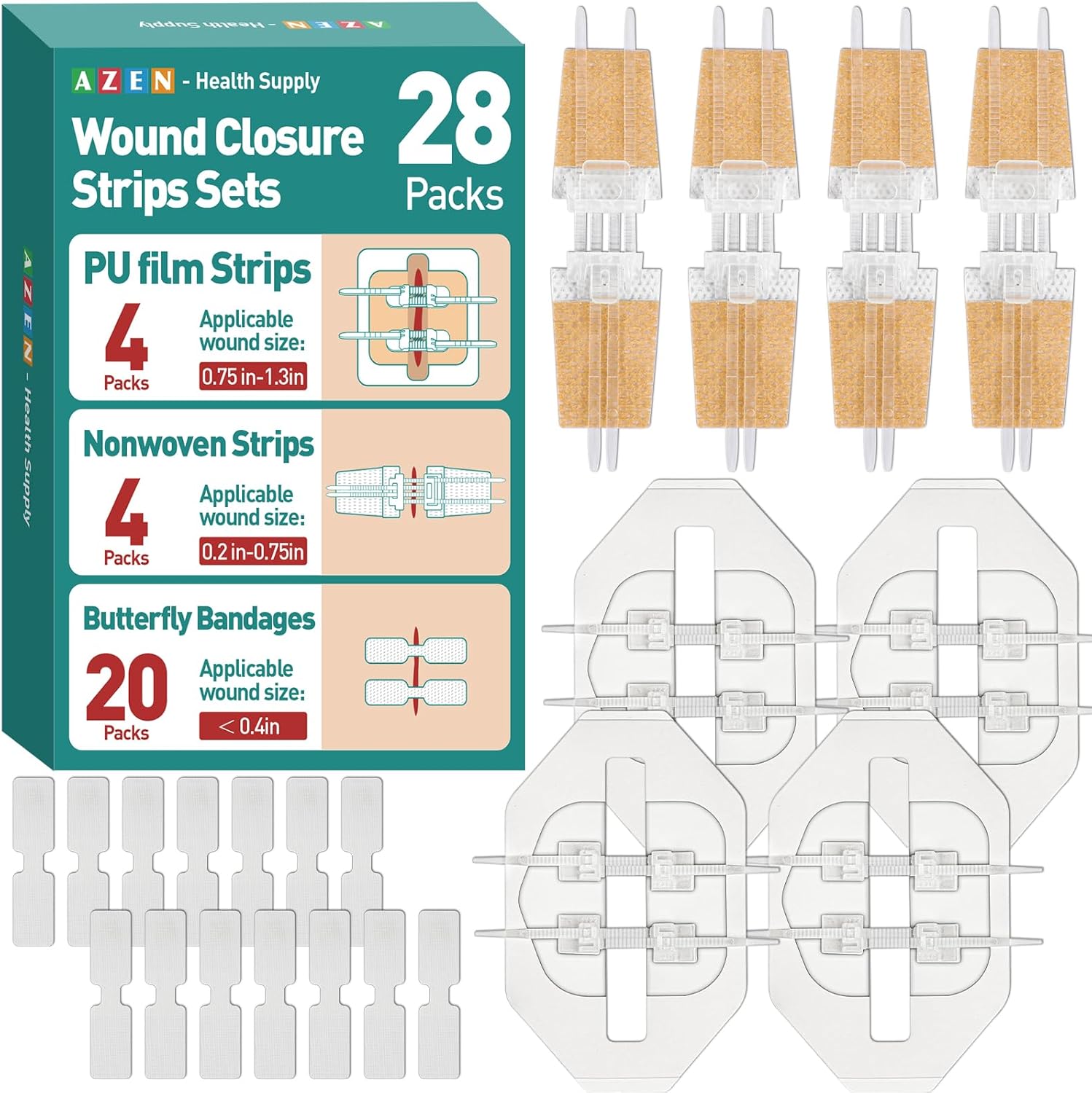 AZEN 28 Pack Wound Closure Strips 🩹
