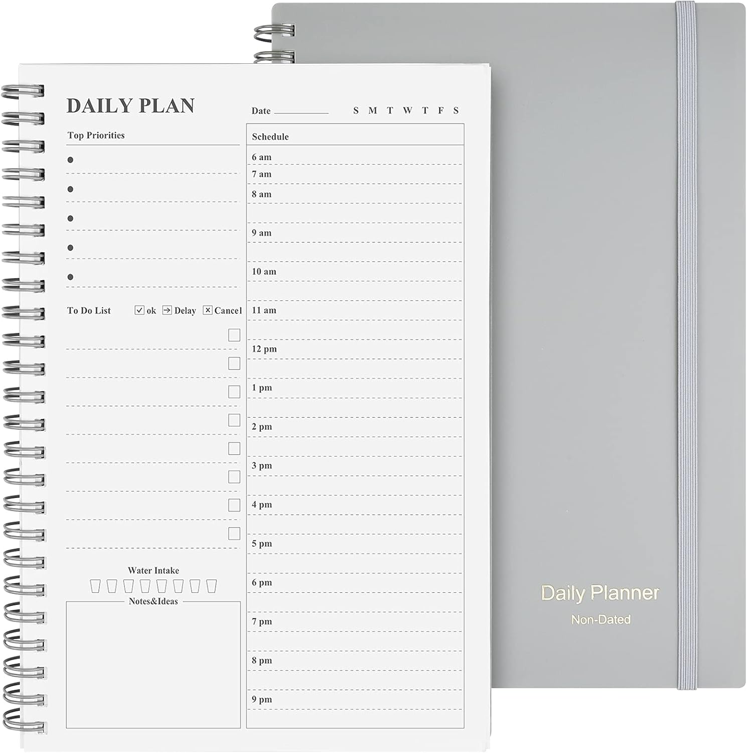 Detalle de Asten Undated Daily Planner, A5 Gray, Hourly Schedule, PVC Cover