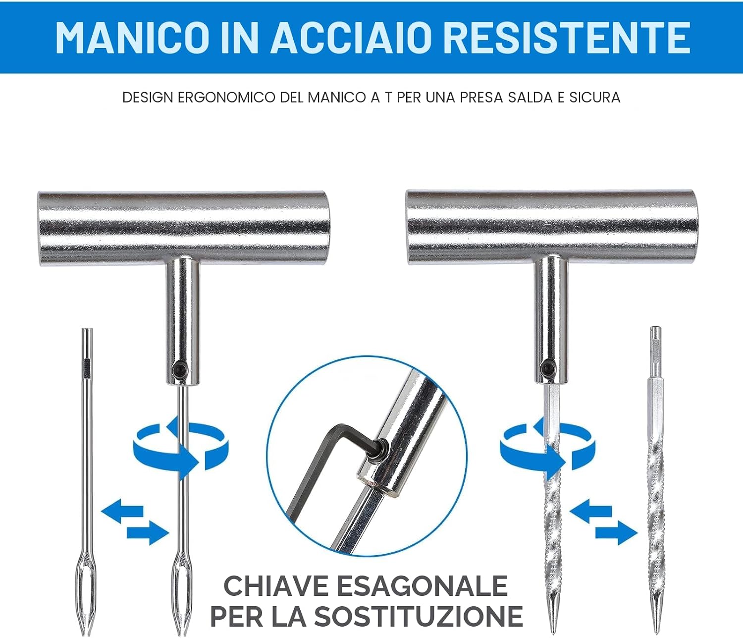 Thumbnail 3 de QUNNIE Kit di Riparazione Pneumatici, 48 Pezzi: utensili universali per forature e spine con impugnatura a T