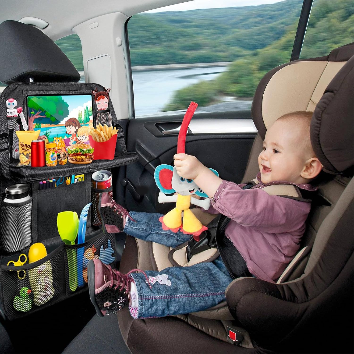 Thumbnail 3 de Rückenlehnenschutz fürs Auto für Kinder mit 10-Zoll Tablet-Tasche (1 Stück) – 600D Oxford, wasserdicht & mit Klapptisch