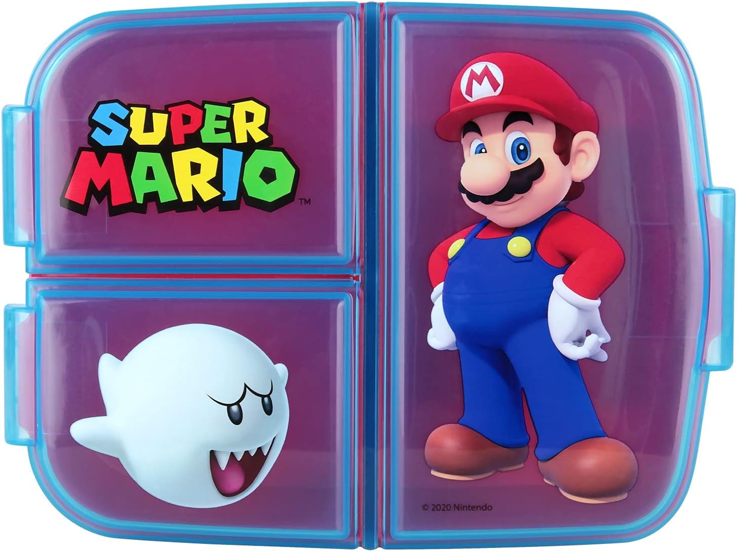p:os Super Mario Brotdose für Kinder mit 3 Fächern, Clip-Verschlüssen und bpa-freiem Kunststoff