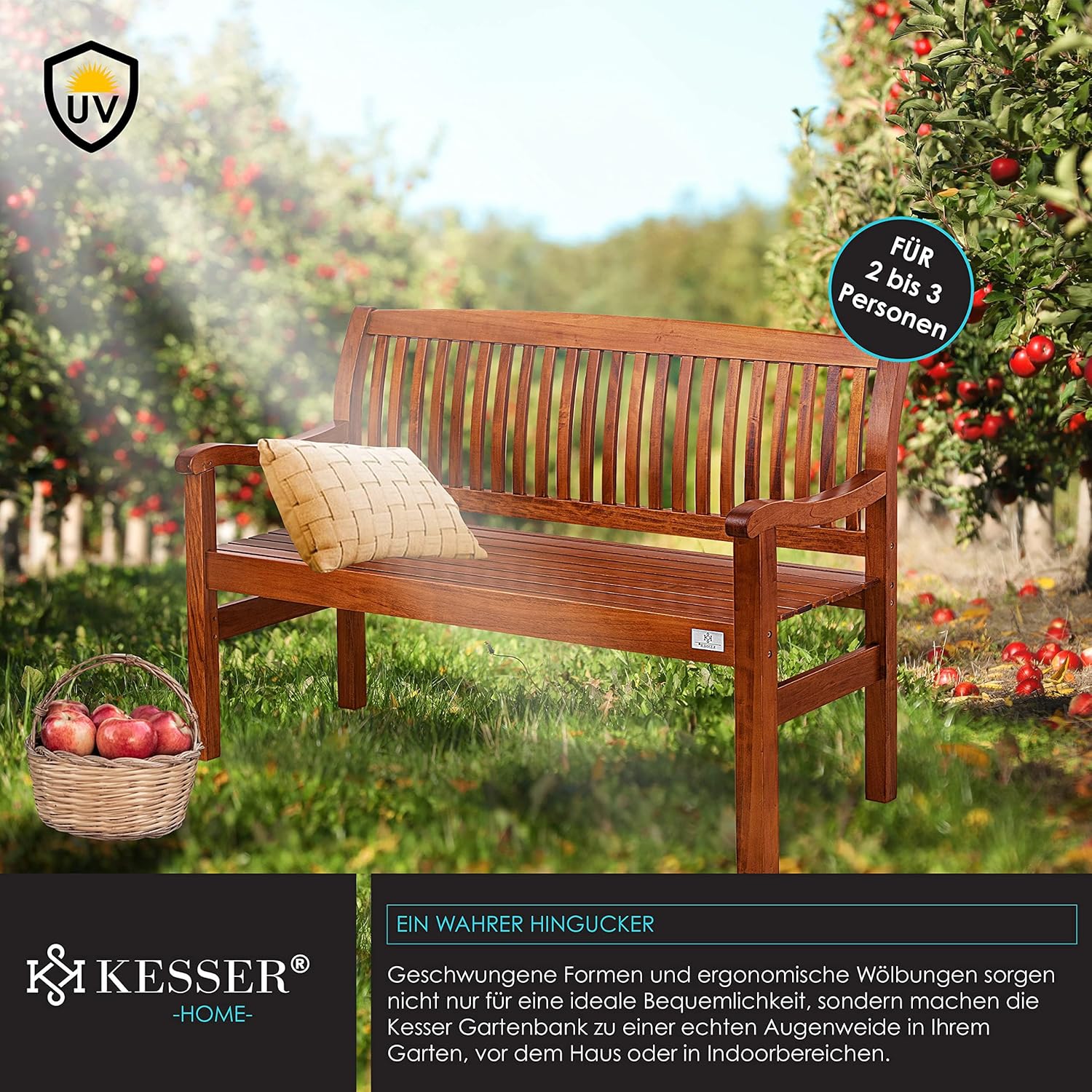 Detalle de KESSER Gartenbank Holz wetterfest 125 cm – 2-3 Sitzer mit Abdeckung, Dunkelbraun