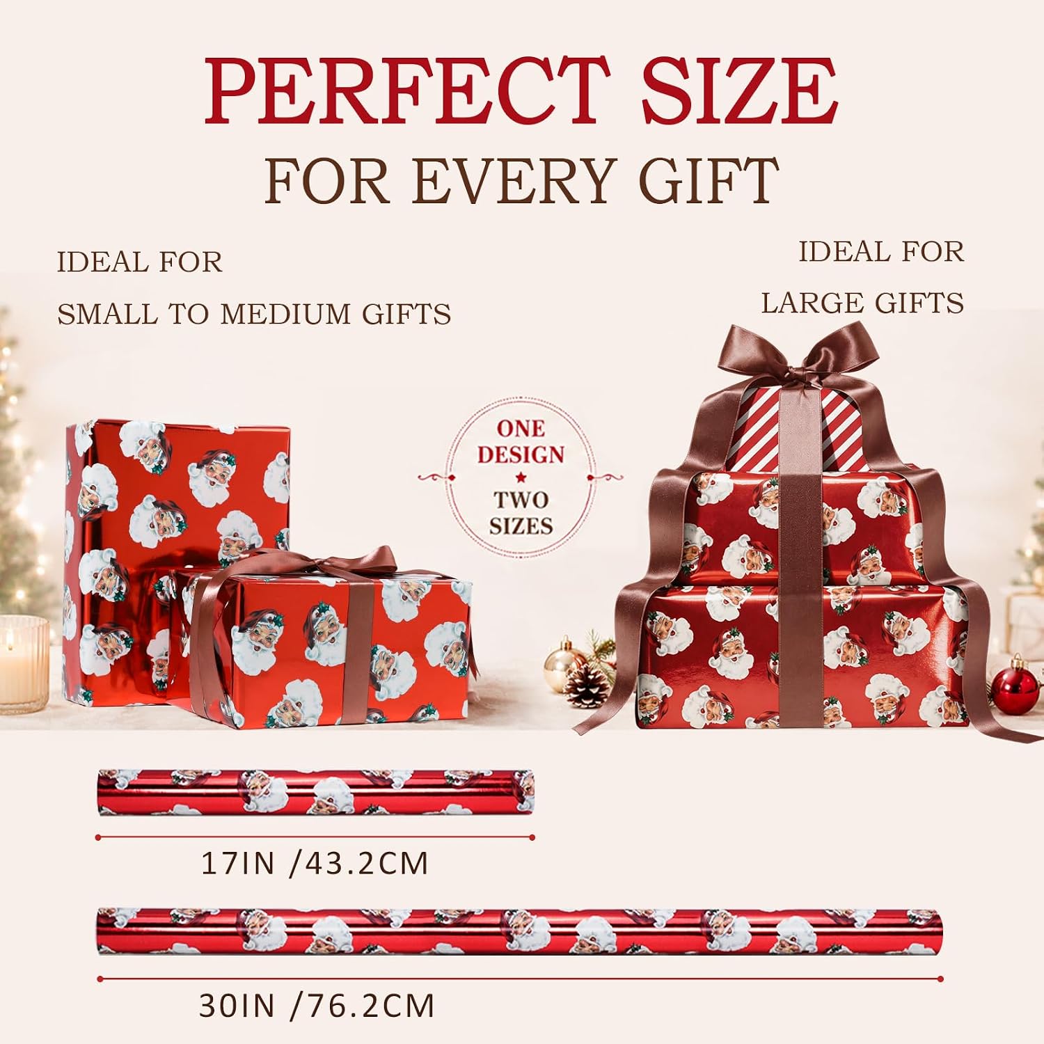 Thumbnail 5 de LaRibbons Vintage Santa Foil Christmas Wrapping Paper, 17-Inch Roll