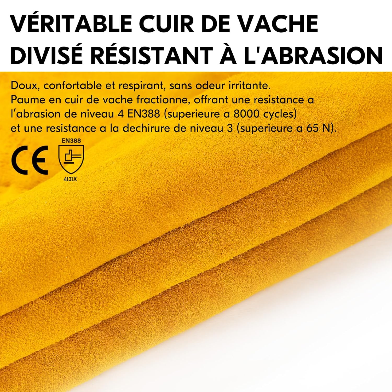 Thumbnail 4 de Gants de sécurité en cuir Vgo… pour hommes CB9501 (cuir de vachette, or), taille 10/XL – 1 paire