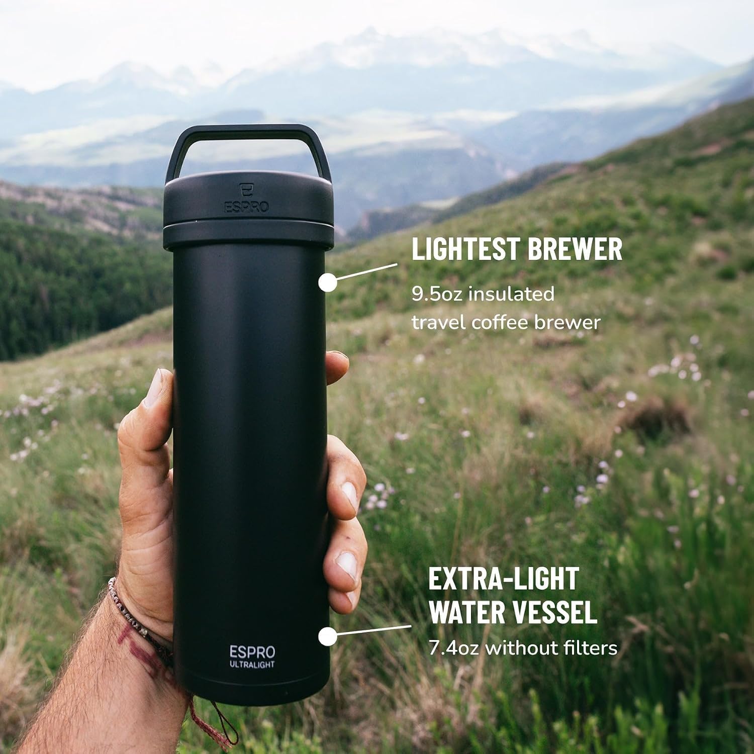Detalle 2 de ESPRO Go P0 Ultralight reis-koffiebeker 473 ml, mat zwart, dubbelwandig