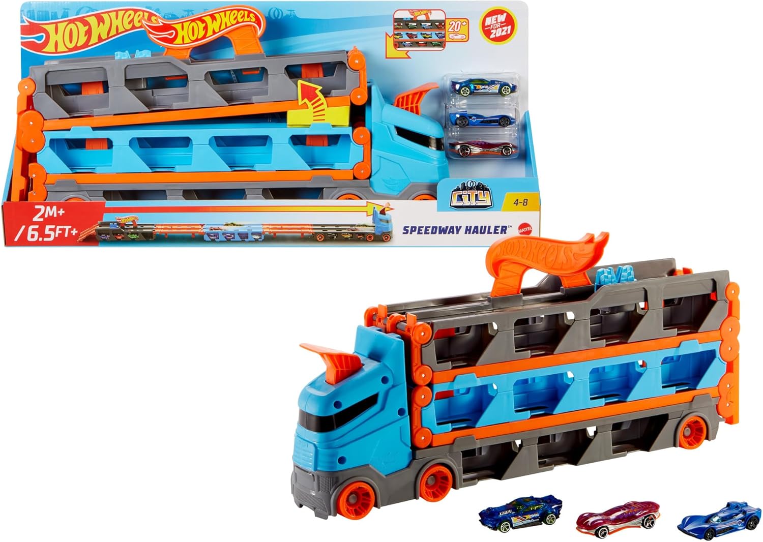 Thumbnail 6 de Hot Wheels Speed Track Transporter HYT83 hauler, launcher & track with 1:64 scale car