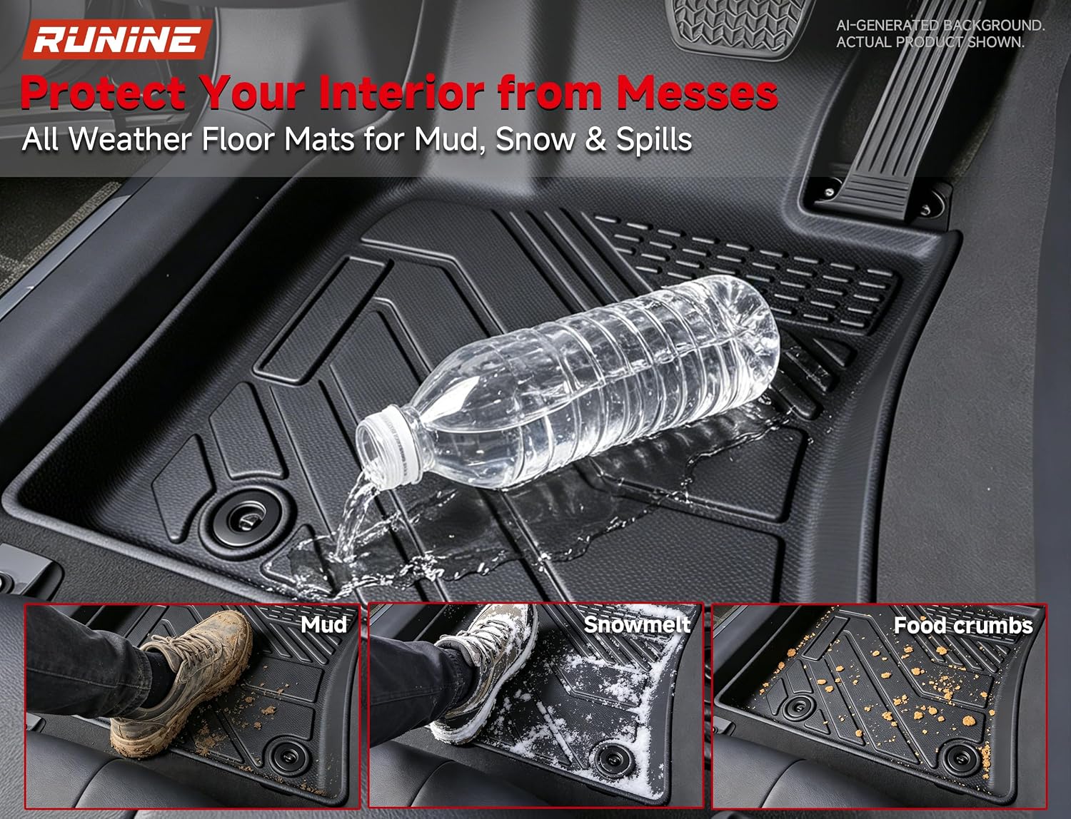 Thumbnail 3 de Runine Floor Mats for Toyota Camry (2018–2024) – All-Weather 5-Piece Set (Not for Hybrid or AWD)
