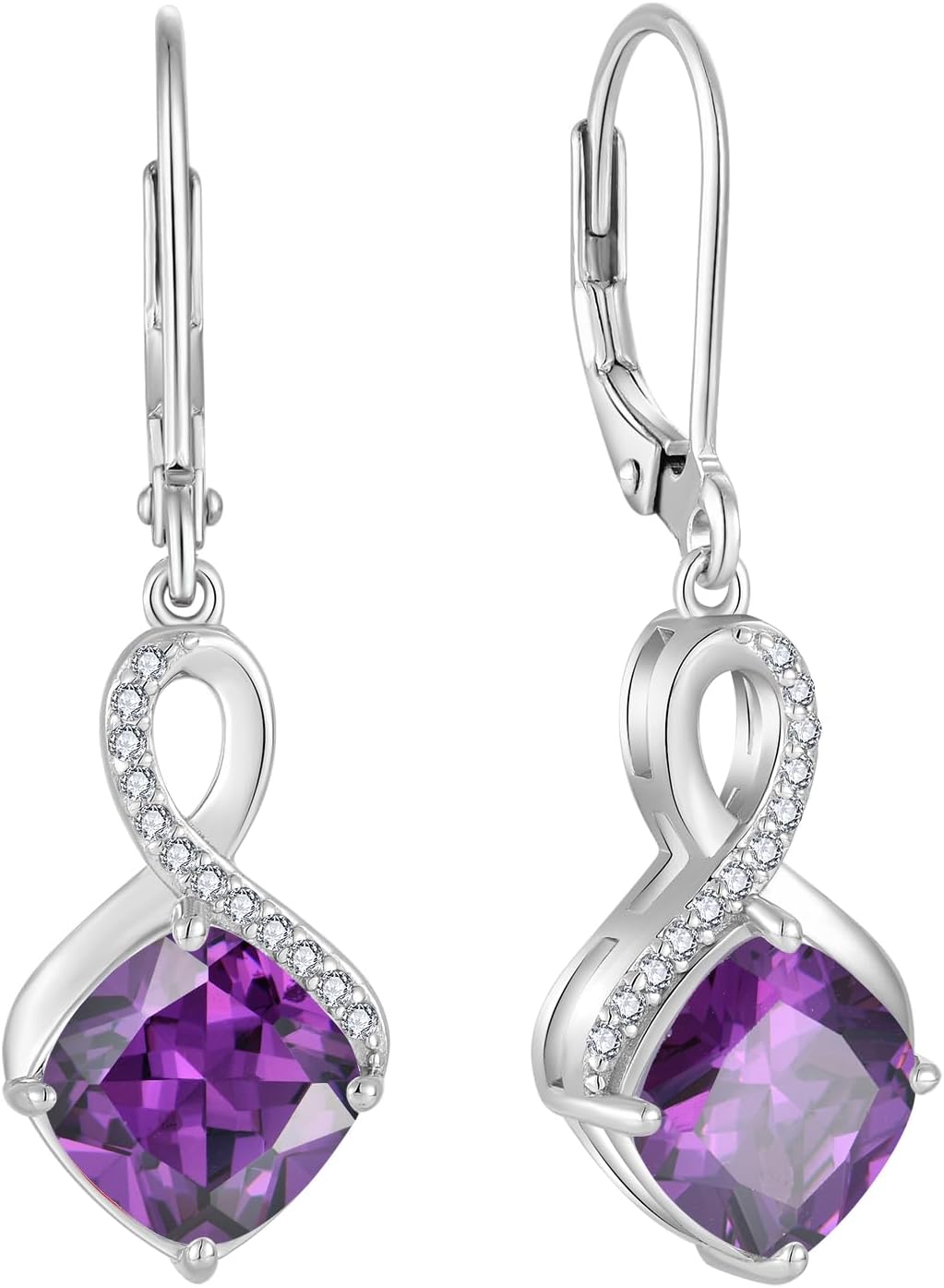 Thumbnail 6 de FJ Quadrat Prinzessschliff hängende Ohrringe aus 925 Sterling Silber mit Unendlichkeit-Motiv