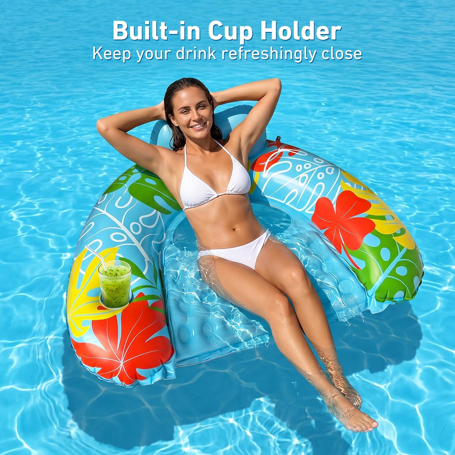Detalle de SEETOHOME 3-Pack Inflatable Pool Float Chairs with Cup Holders – Adults