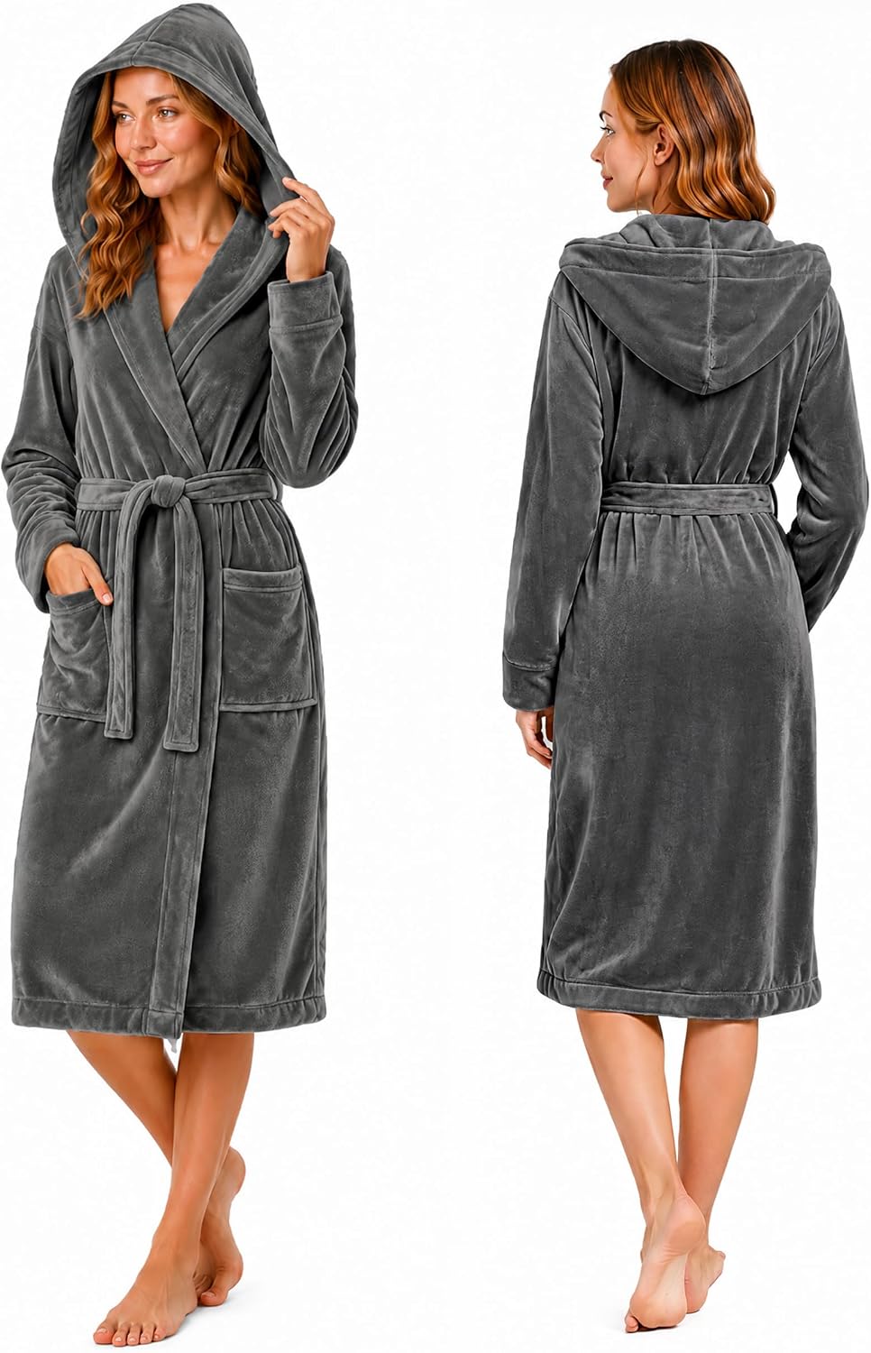 Detalle de NY Threads dameskamerjas met capuchon, zachte fleece en tailleband