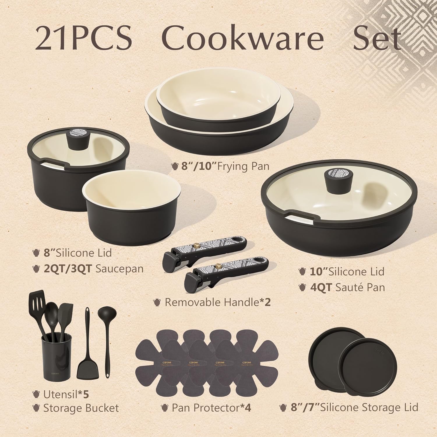 Thumbnail 1 de CAROTE 21-Piece Ceramic Cookware Set: Nonstick, Detachable Handle, Induction Ready