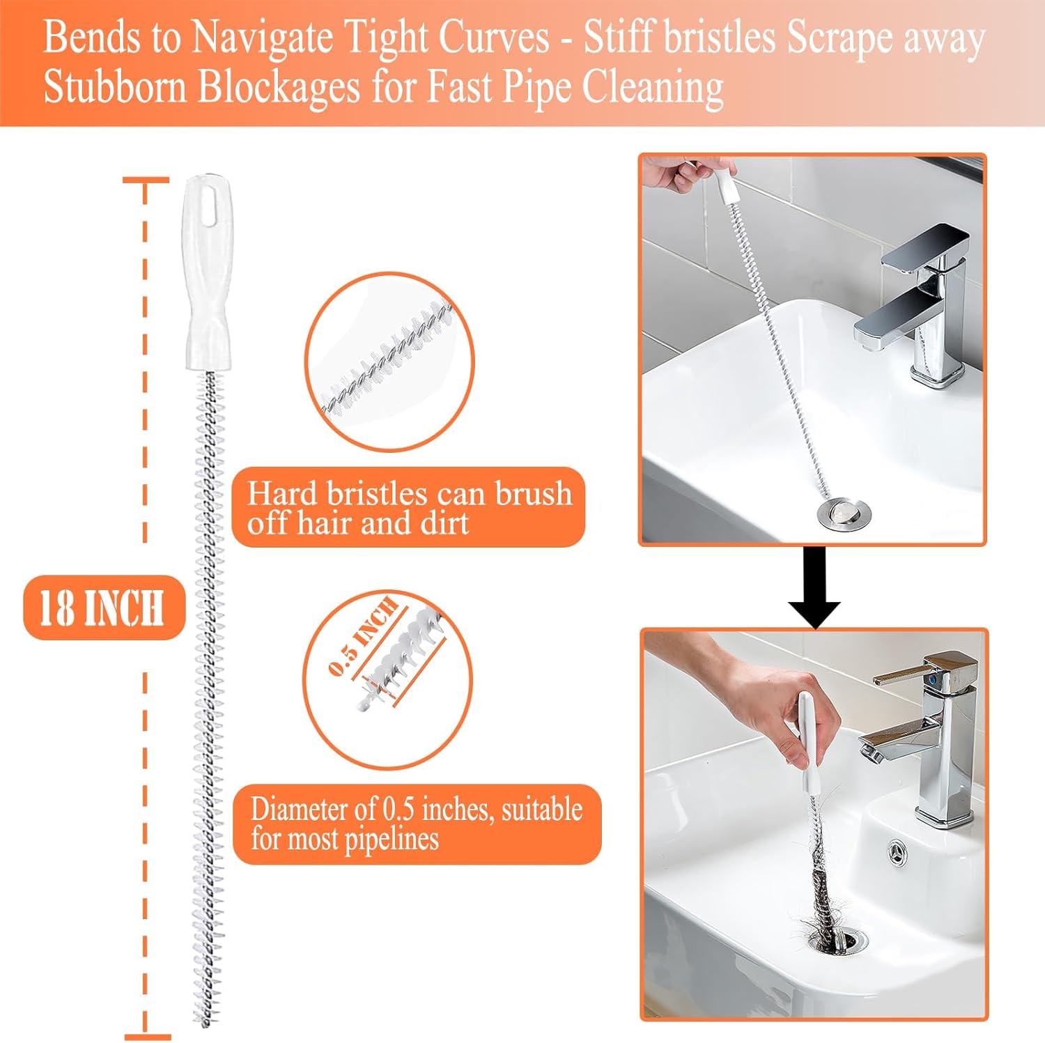 Detalle 2 de Drain Snake Hair Drain Clog Remover Tool Set (flexible grabber claw, sink cleaner + spring snake)