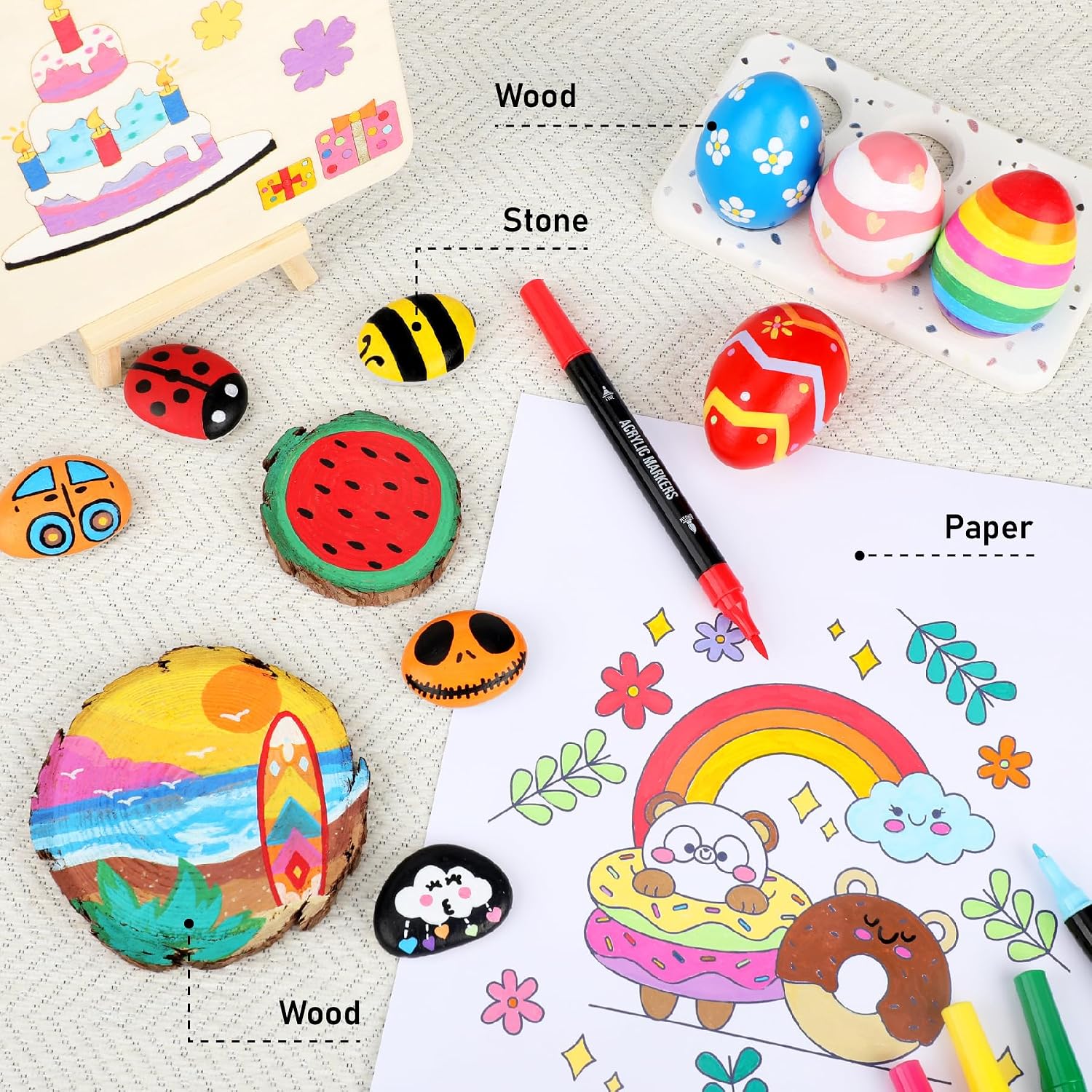 Detalle de Pagather 72 Colors Acrylic Paint Markers (Dual Tip: Fine + Brush Tip) for Stone, Wood, Canvas, Ceramic & More