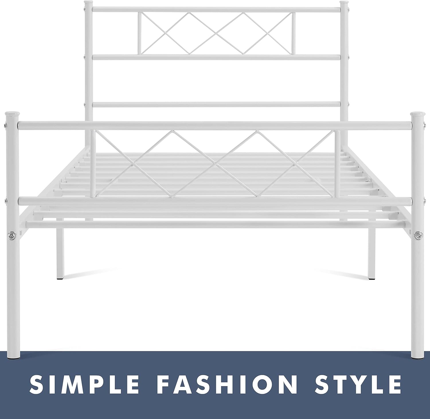 Thumbnail 6 de Yaheetech - Struttura Letto Singolo in Metallo con Testiera a Forma di X, 90 × 190 cm, Bianco