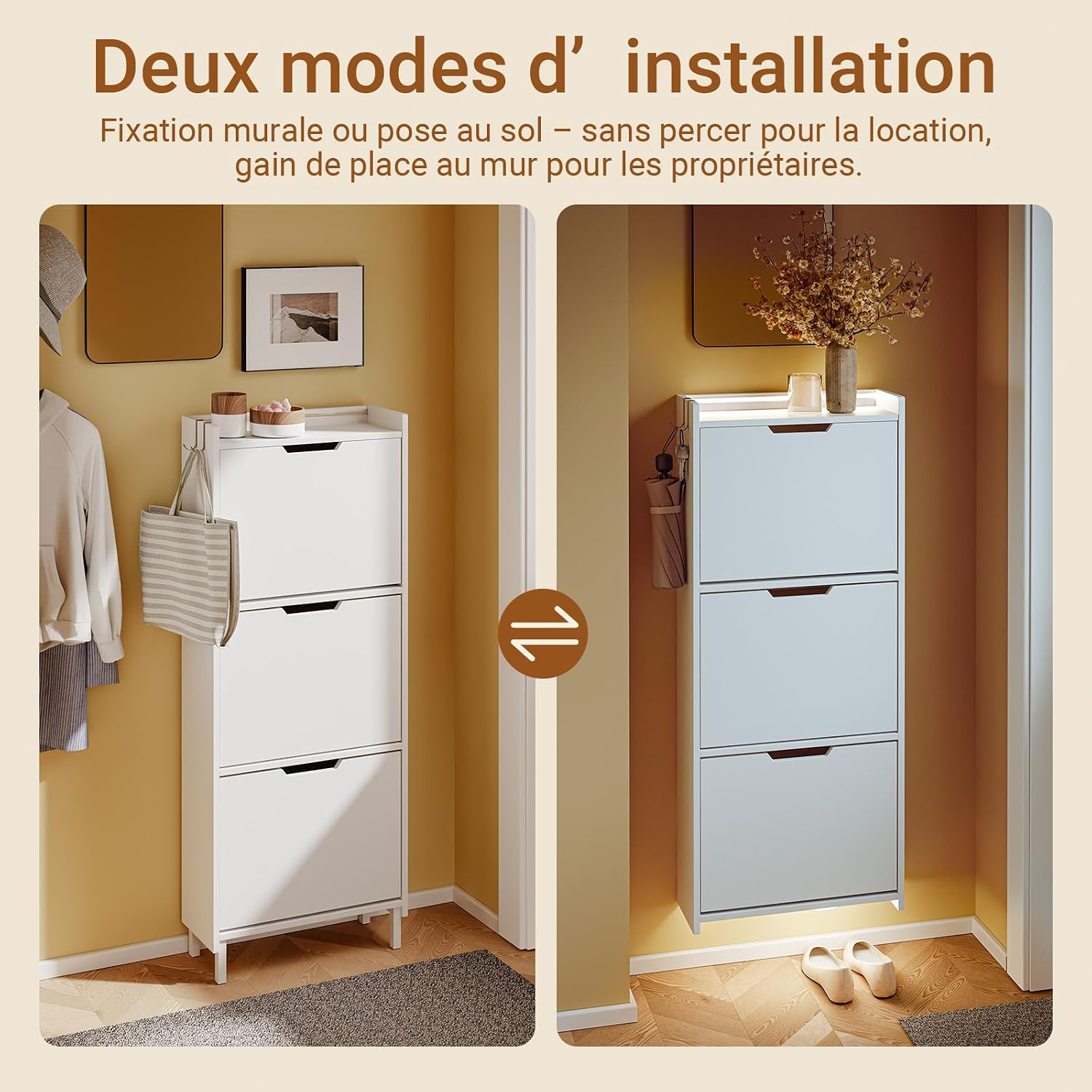 Detalle de SoBuy FSR151-H-E-W — Meuble Chaussure Entree blanc avec LED, 50 x 19 x 131 cm