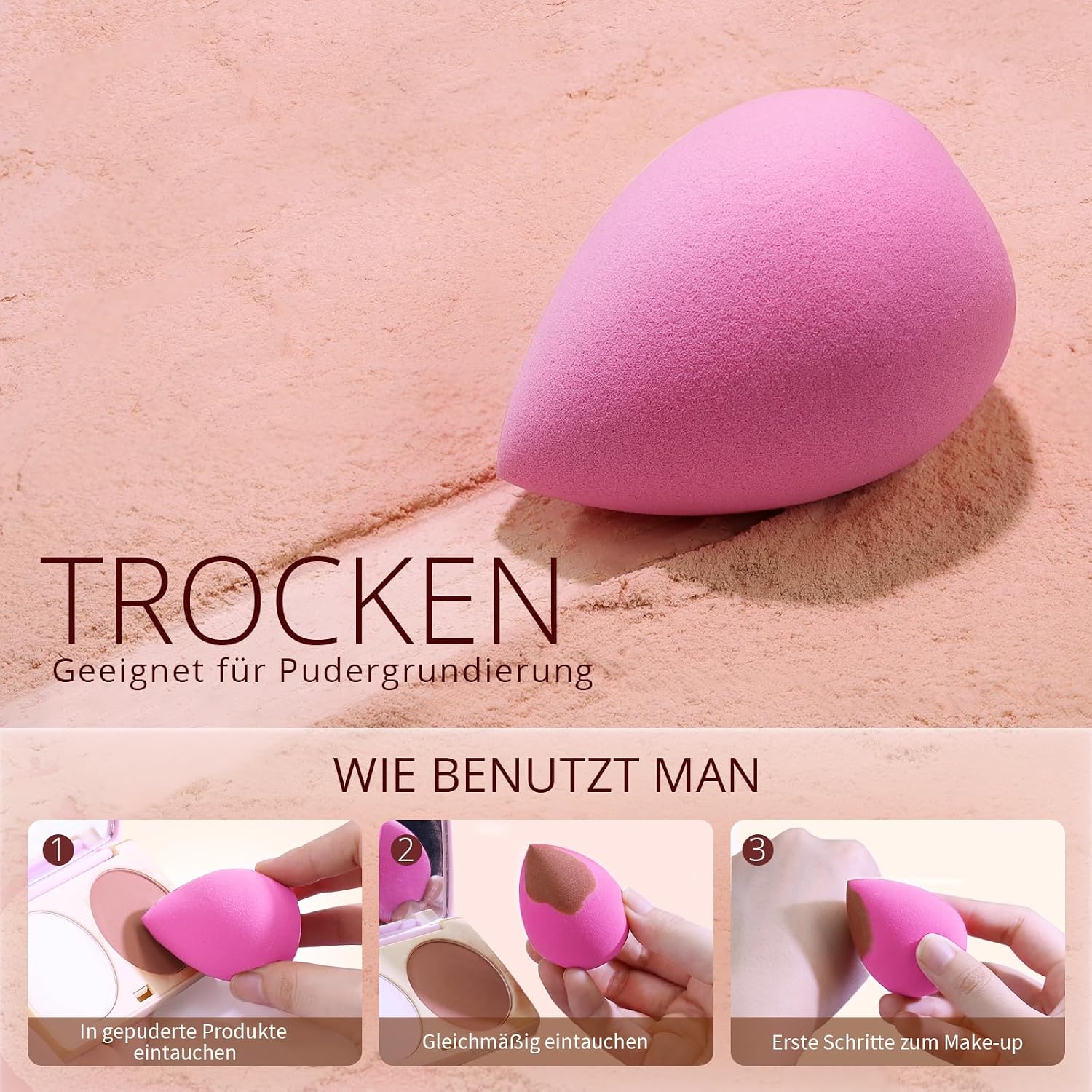 Thumbnail 4 de BEAKEY 6-teiliges Make-up Schwamm-Set für Foundation, BB-Creme & Puder – rosa Beauty Sponge