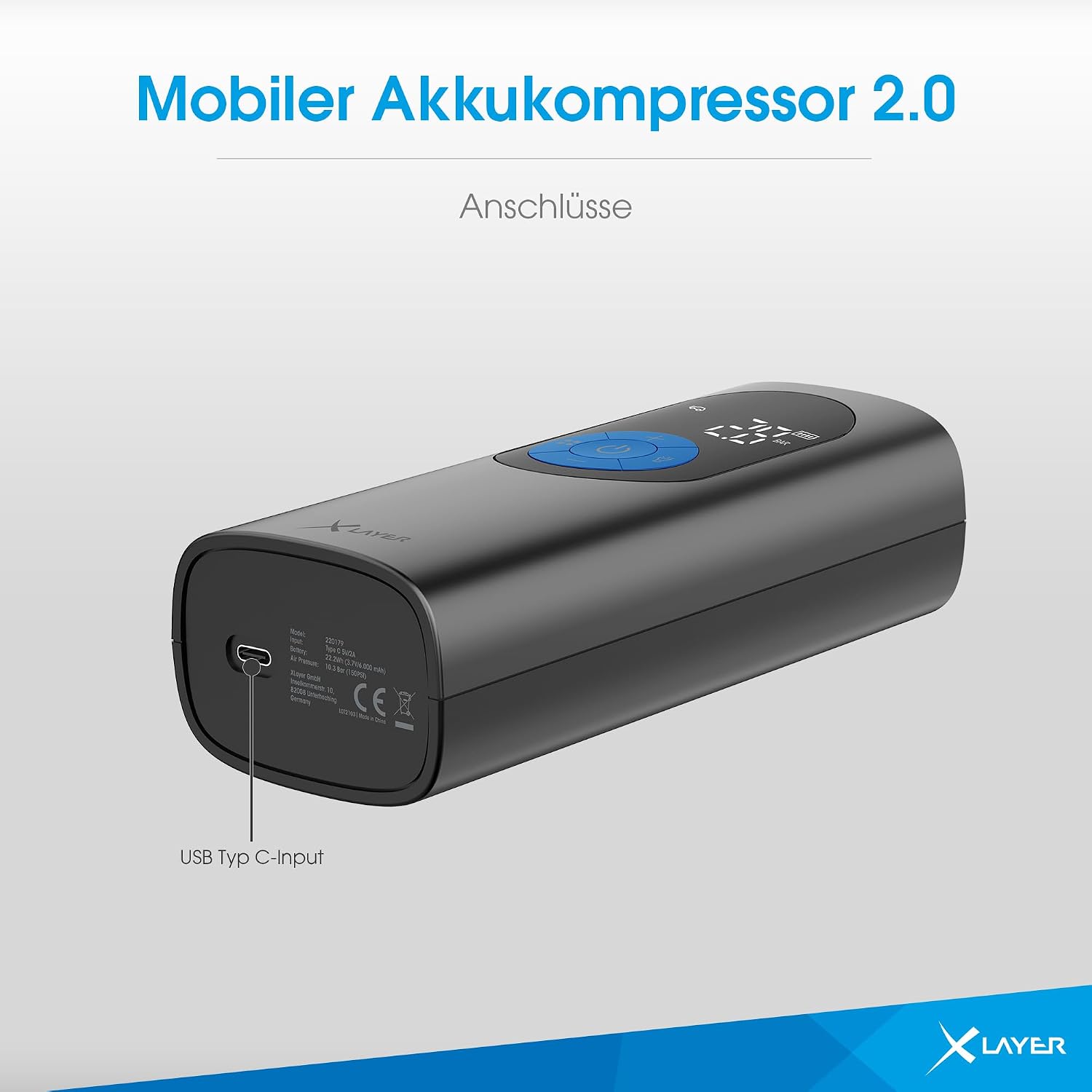 Thumbnail 6 de XLayer Elektrische Luftpumpe mit 6.000 mAh – mobiler Akkukompressor für Auto, Fahrrad, Motorrad, Luftbett und Bälle