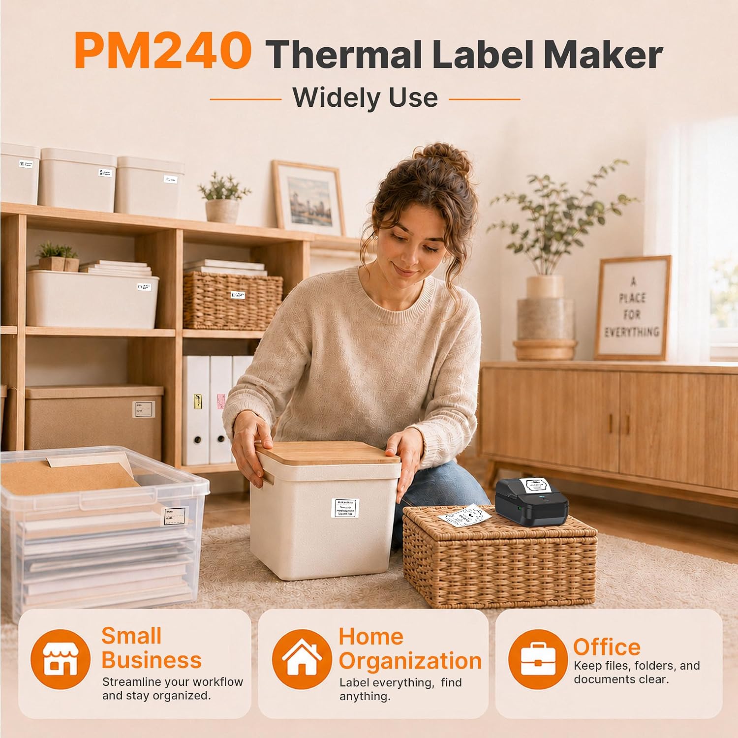 Detalle 1 de TYPONOS PM240 Bluetooth Thermal Label Maker, 203 DPI, 3 Label Rolls