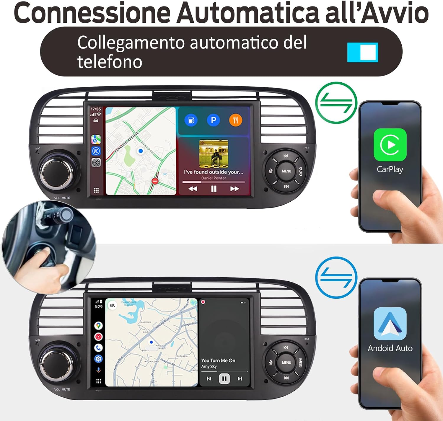Thumbnail 2 de Autoradio Linux Avvio Lampo 100W per Fiat 500