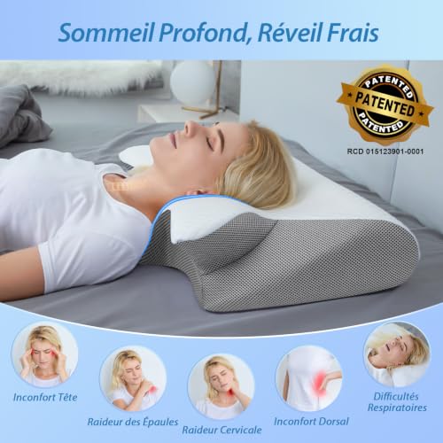 Thumbnail 4 de HOMCA Oreiller Ergonomique Cervical à Mémoire de Forme – soutien cervical ajustable 60x40x12/14 cm
