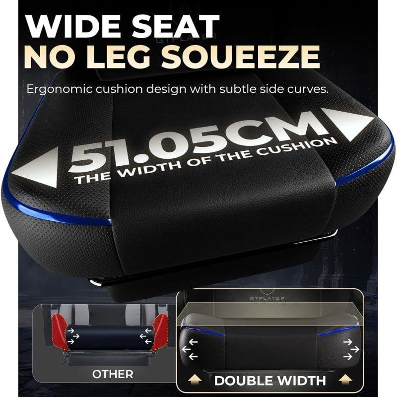 Detalle de GTPLAYER ACE-ARMOR, silla gaming azul con reposapiés y reclinación hasta 155°