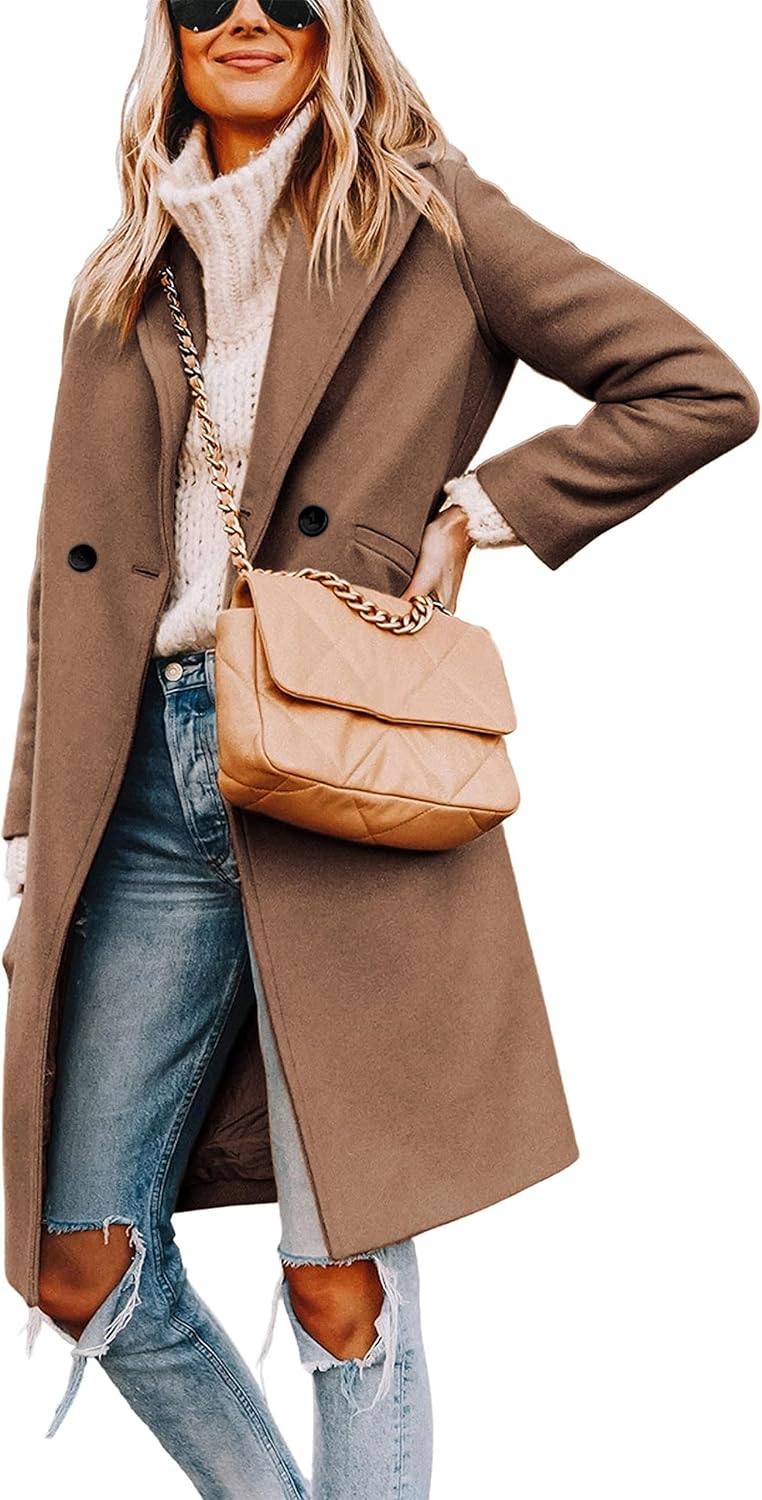 Detalle 2 de Tanming Women's Mid-Long Wool-Blend Pea Coat with Notched Lapel