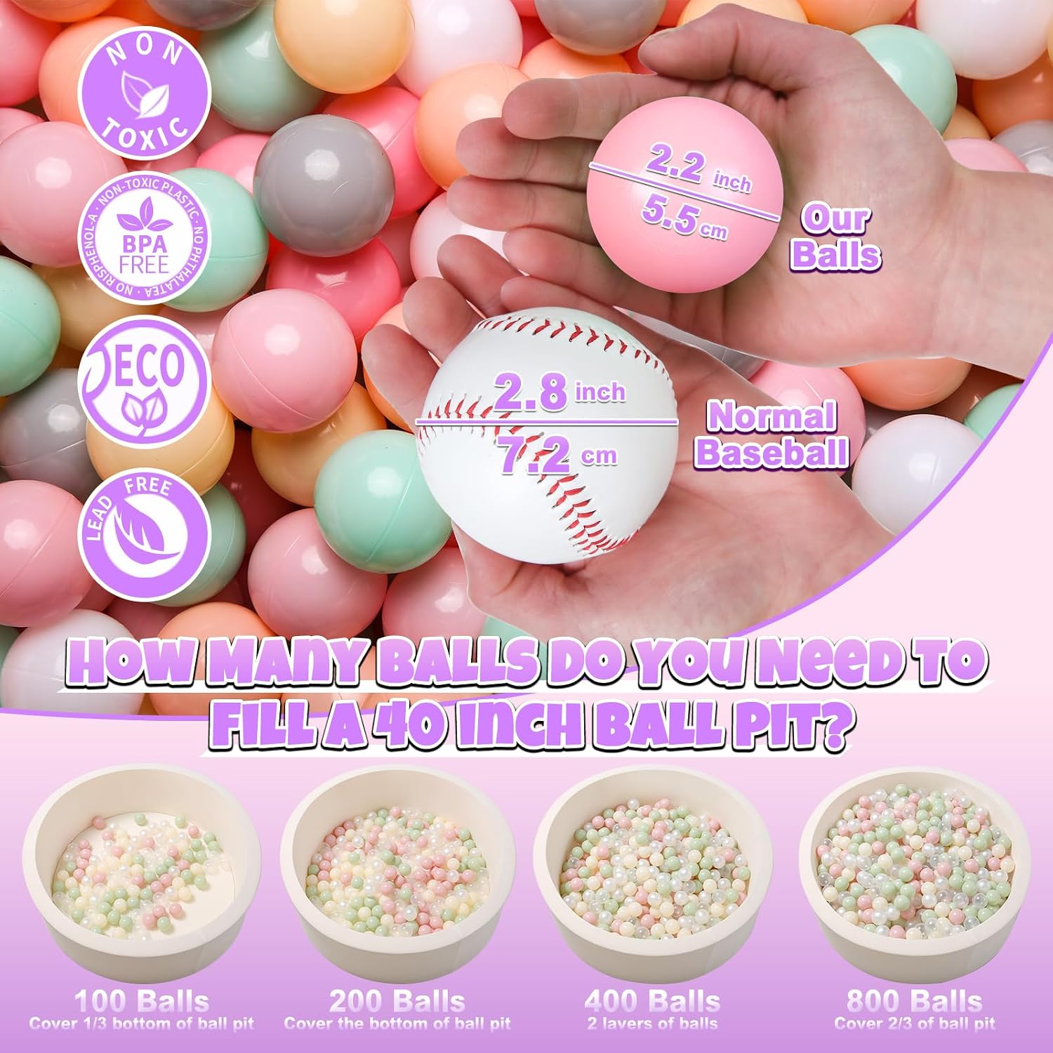 Thumbnail 1 de GOGOSO Ball Pit Balls for Toddlers and Babies – 100 Non-Toxic Pastel Plastic Playballs