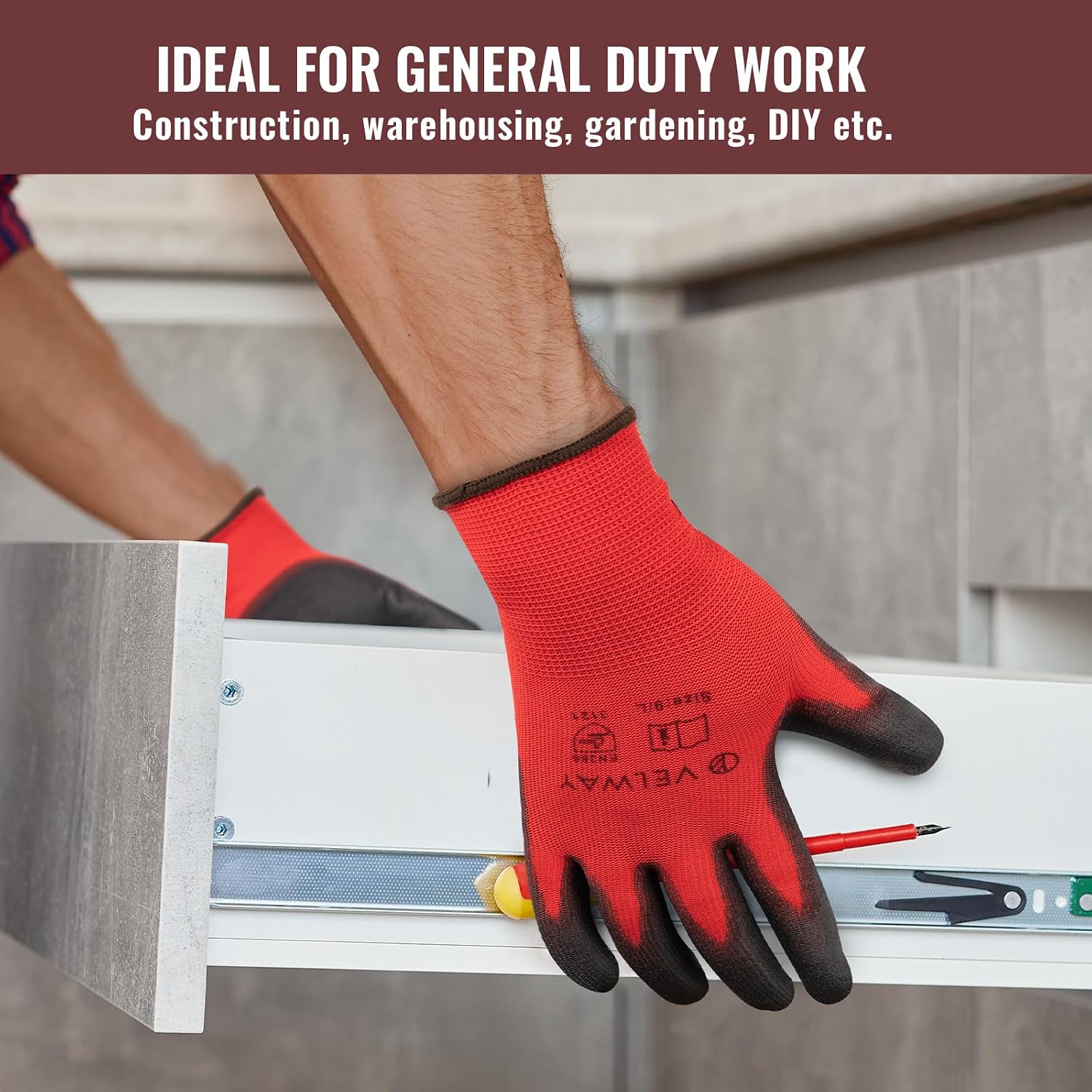 Thumbnail 4 de Velway 12 Pairs Safety Work Gloves (Size L/9) – Breathable Non-Slip PU Grip for General Duty Work