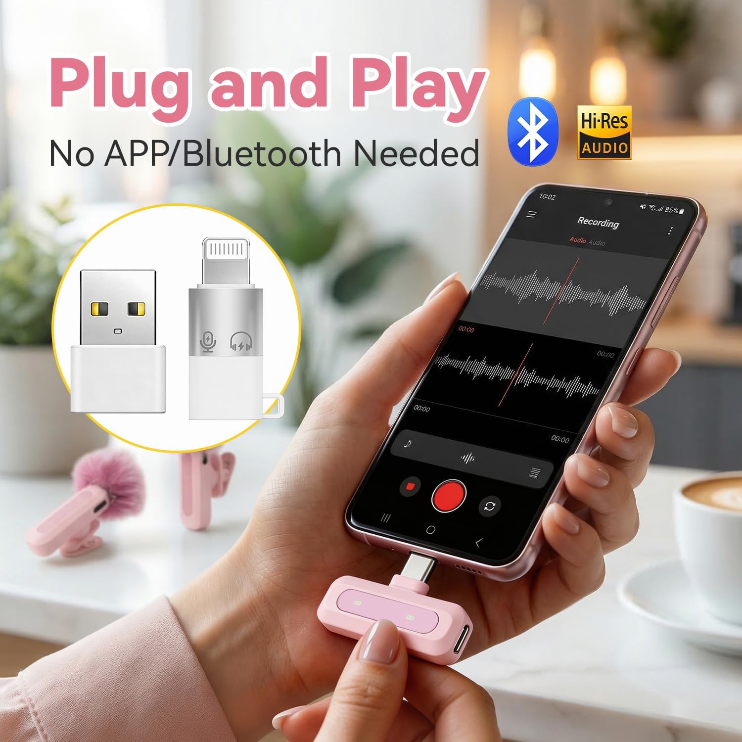 Detalle de Mini kabelloses Lavalier-Mikrofon für Android und iPhone – Clip-On Mikrofon mit Rauschunterdrückung (2,4-GHz, bis 200 m)