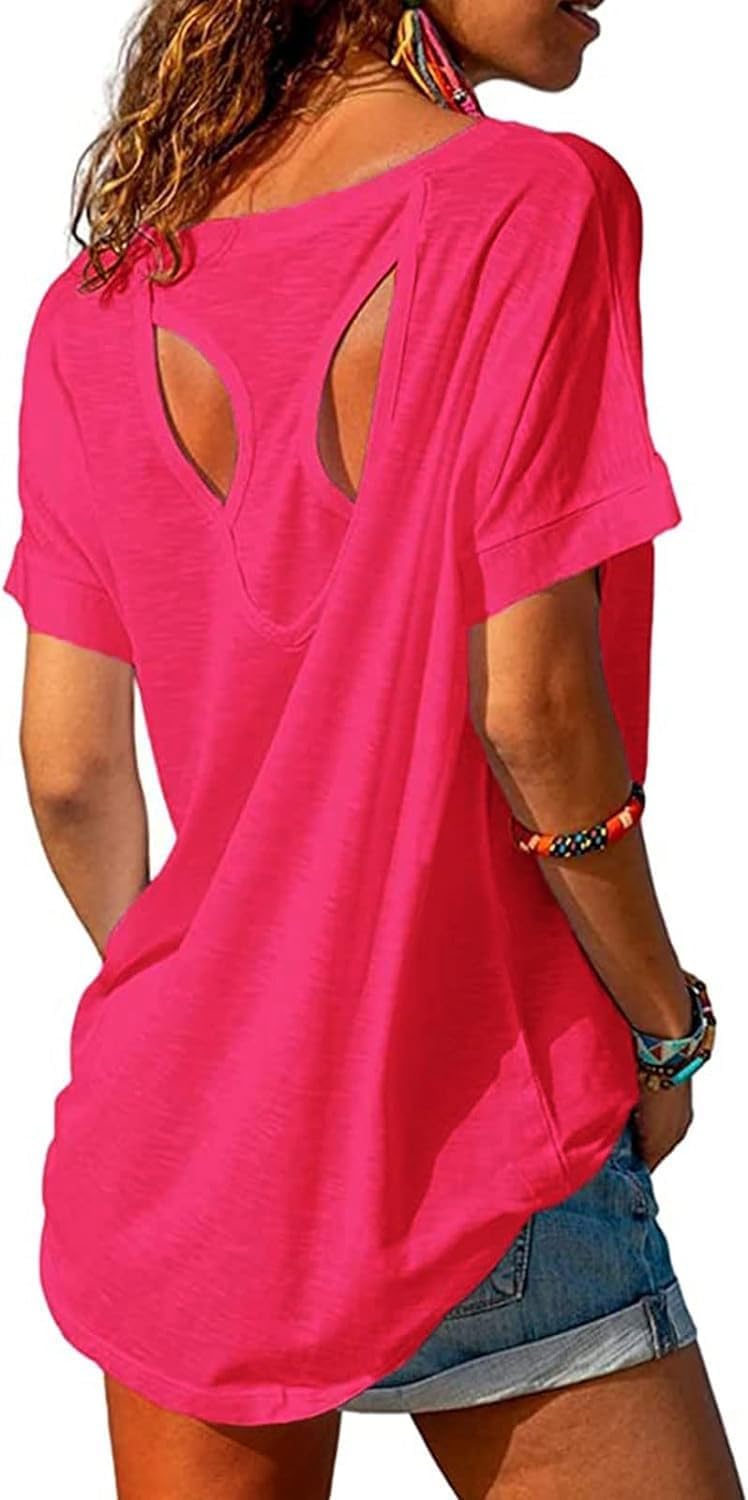 Detalle 2 de Fisoew Women's Sport T-Shirt Open Back Short Sleeve – versatile open-back fitness tee