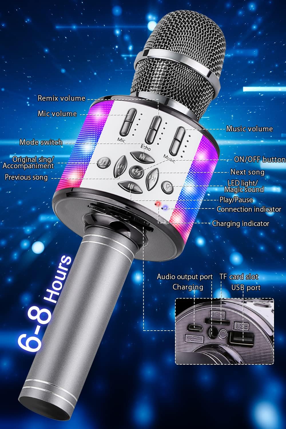 Thumbnail 1 de BONAOK Bluetooth-Mikrofon für Kinder mit LED 🎤